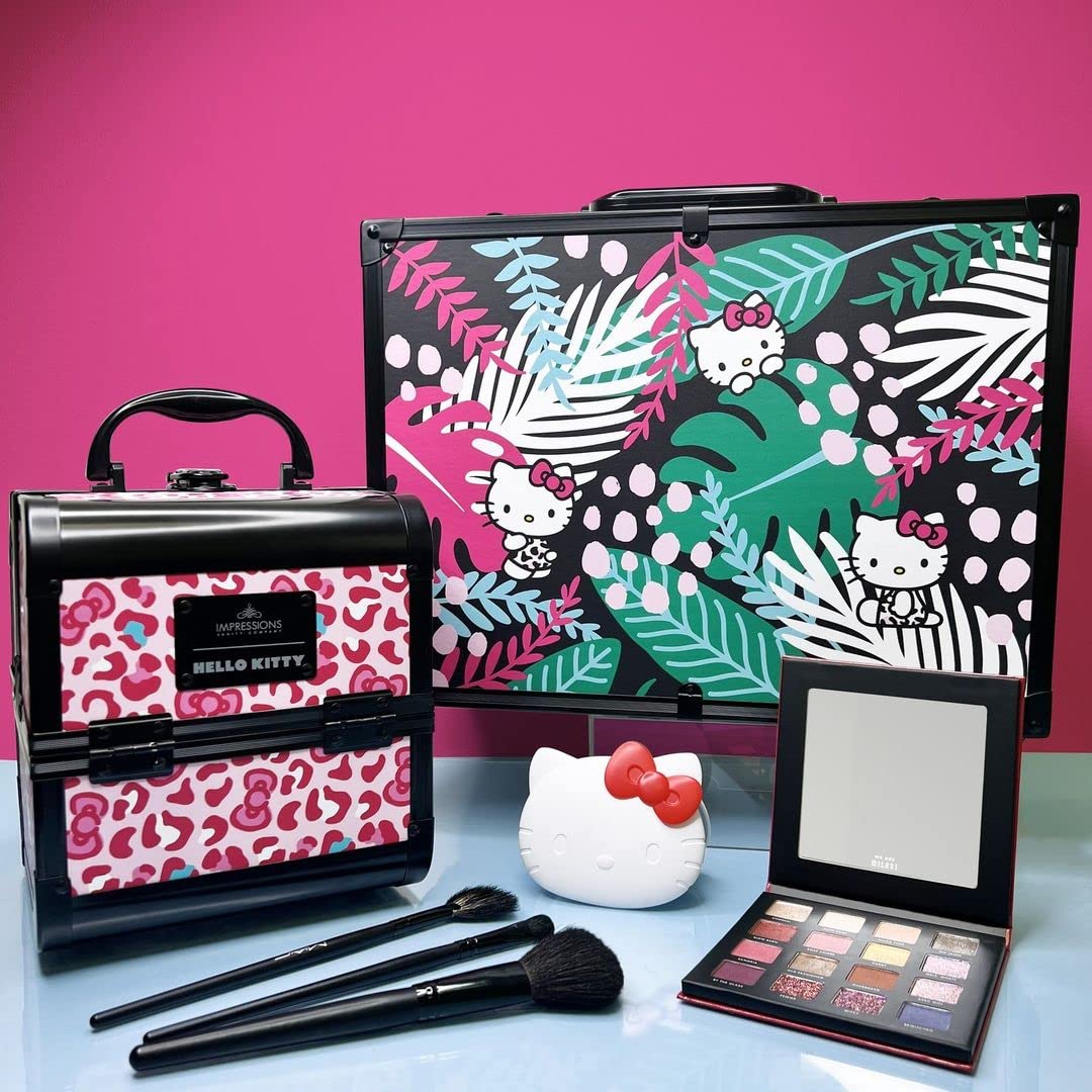 Hello Kitty Makeup Travel Case - SlayCube Portable Makeup Organizer with 2 Extendable Trays, Flip Top Mirror & Durable Outer Shell (Pink Animal Print) - Perfect for Travel, Home Vanity & On-the-Go Touch Ups