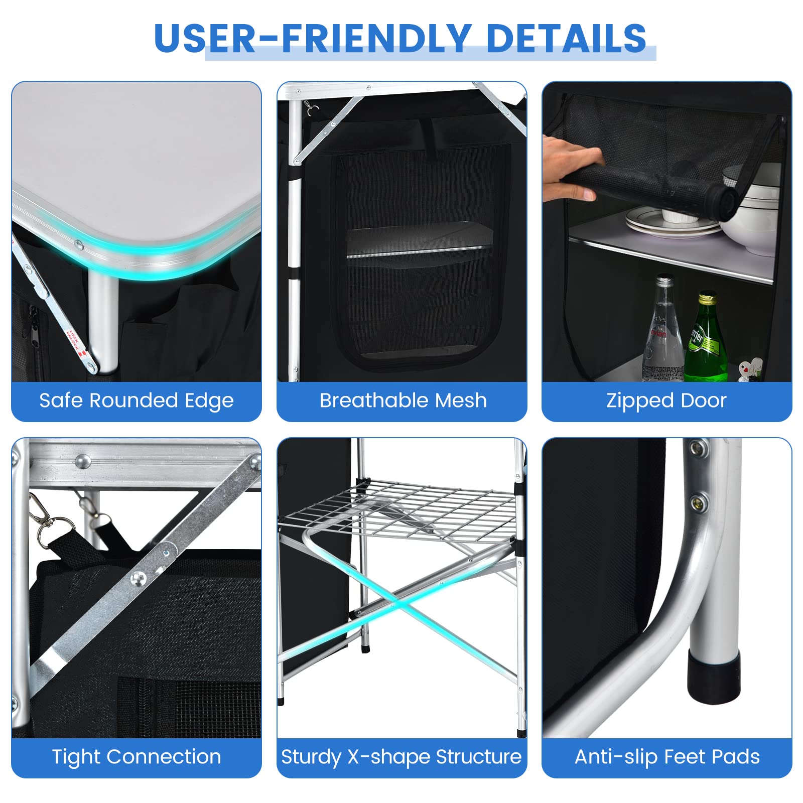 Tangkula 2-Tier Aluminum Folding Camping Table with Windscreen - Portable Cook Station with Storage Shelves & Carry Bag - Perfect for Outdoor Cooking, Picnics, BBQs, Camping & Backyard Parties