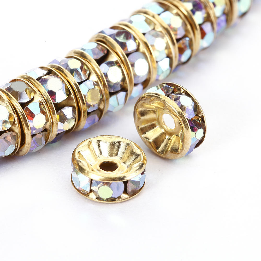 Clear AB Rhinestone Rondelle Spacers Beads - Gold/Silver Tone 4mm 6mm 8mm 10mm (50pcs/Bag) for Jewelry Making, DIY Bracelets, Necklaces & Craft Projects