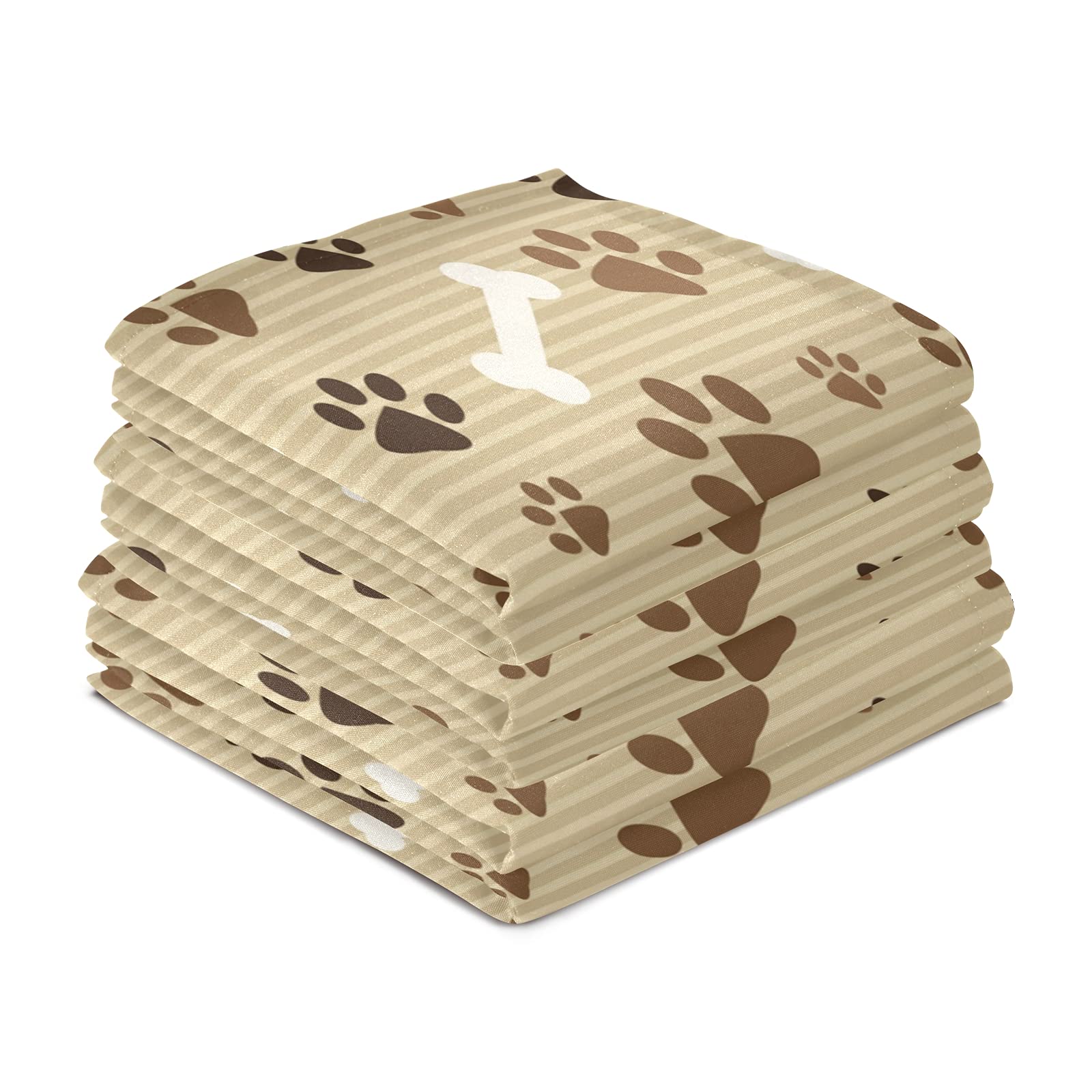 ALAZA Brown Dog Paw Print Striped Kitchen Towels - Super Absorbent & Soft Dish Towels (18x28 Inches) - Perfect for Dishes, Bar, Tea & Cleaning - 1 Pack