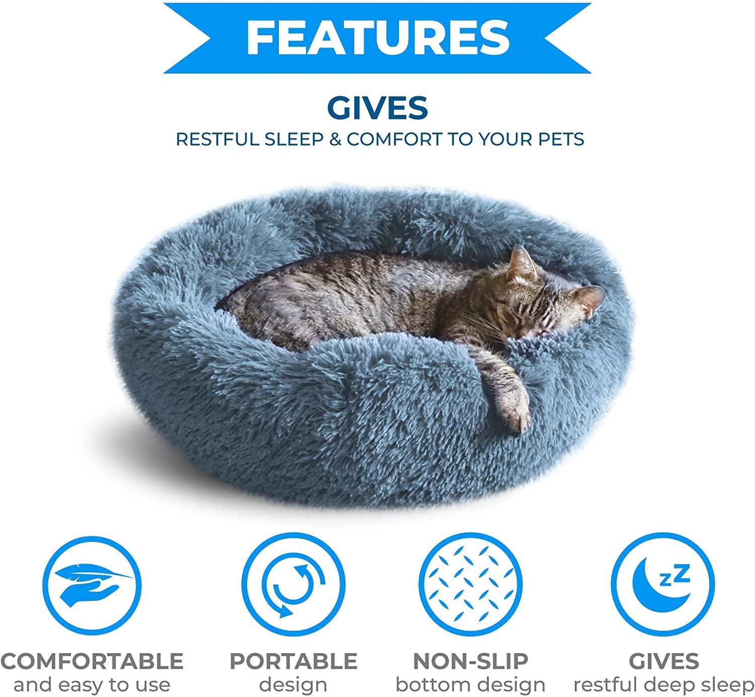Whiskers & Friends Washable Cat Bed for Indoor Cats - Calming Pet Bed for Small Dogs & Kittens - Large Cozy Cat Furniture for Relaxing at Home