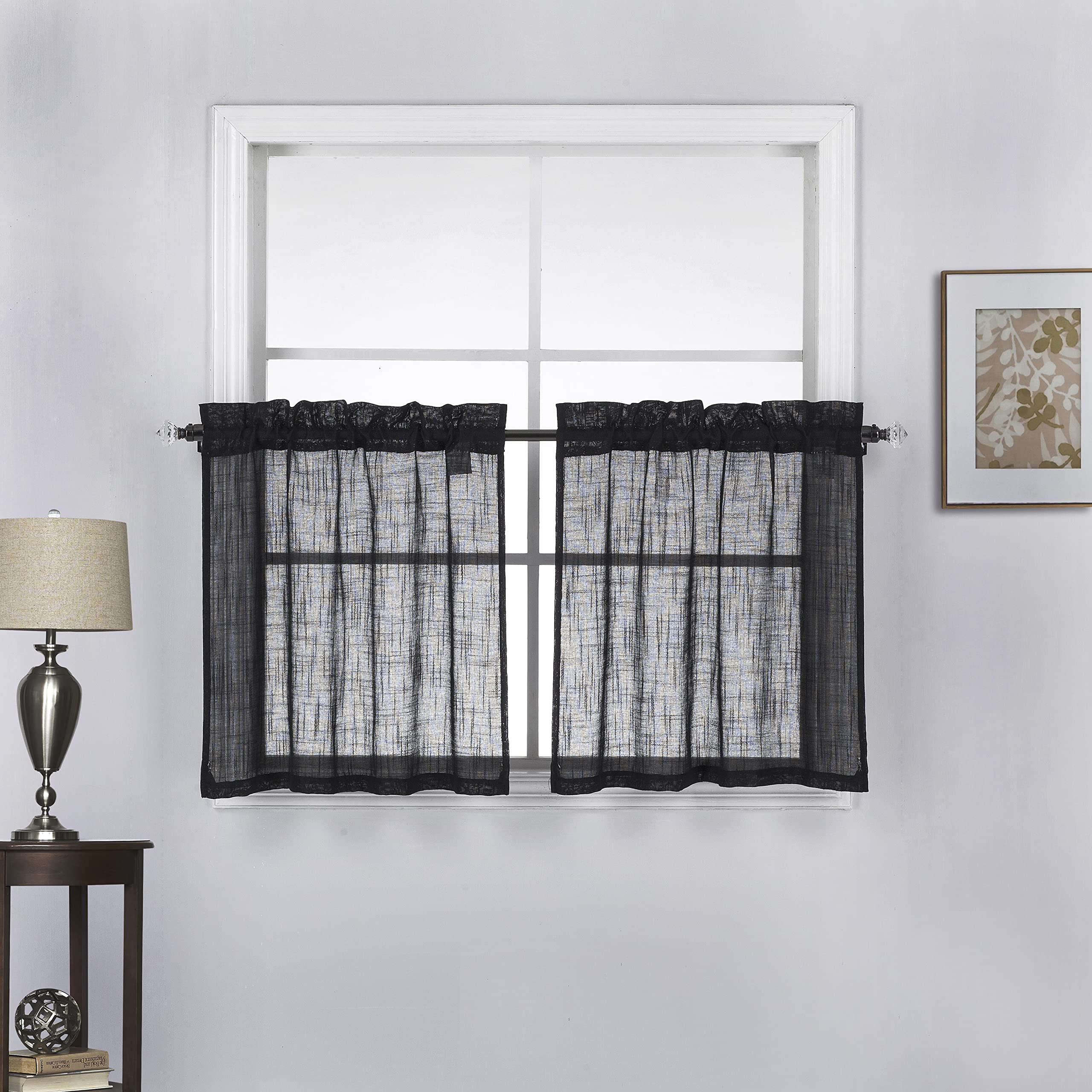 24 Inch Short Kitchen Curtains for Small Windows - Flax Linen Textured Window Treatment with Rod Pocket (27x24 Inches) - Perfect for Farmhouse, Apartment & RV Windows