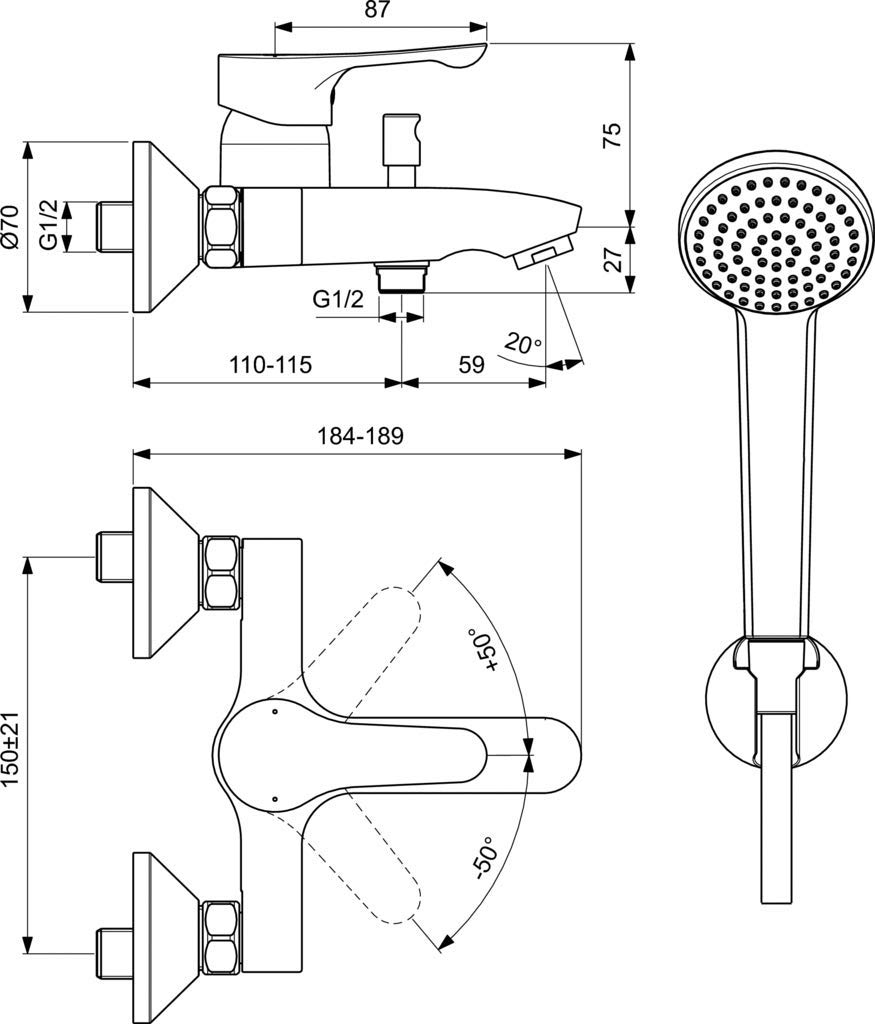 Ideal Standard BC676AA Chrome Shower Bath Mixer Tap with Accessories - Perfect for Modern Bathroom Renovations & Spa-Like Shower Experience