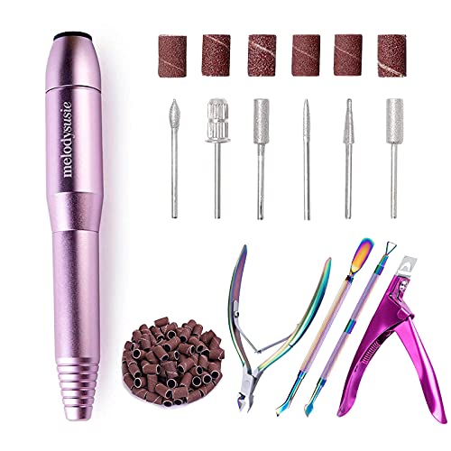 MelodySusie 4-in-1 Portable Electric Nail Drill Kit with Acrylic Nail Clipper | Professional Efile Electrical Nail File for Gel & Acrylic Nails | Manicure Pedicure Polishing & Shaping Tools | Compact Purple Design | Perfect for Home Salon & Professional Nail Care