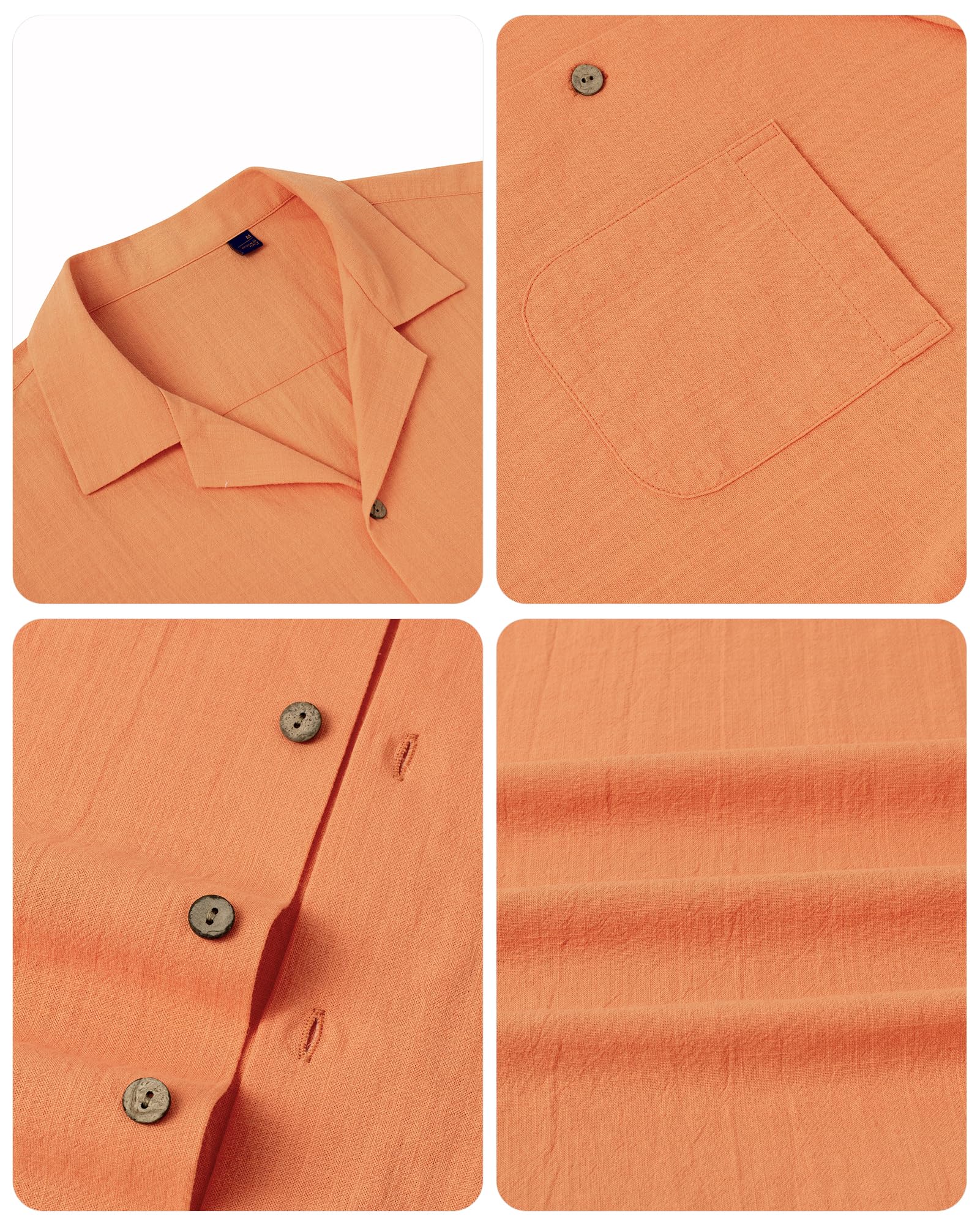 Men's Linen Shirts Short Sleeve - Breathable Cotton Button Down Shirts for Summer, Beach & Vacation - Casual Hawaiian Cuban Shirts for Outdoor Activities, Travel & Tropical Getaways