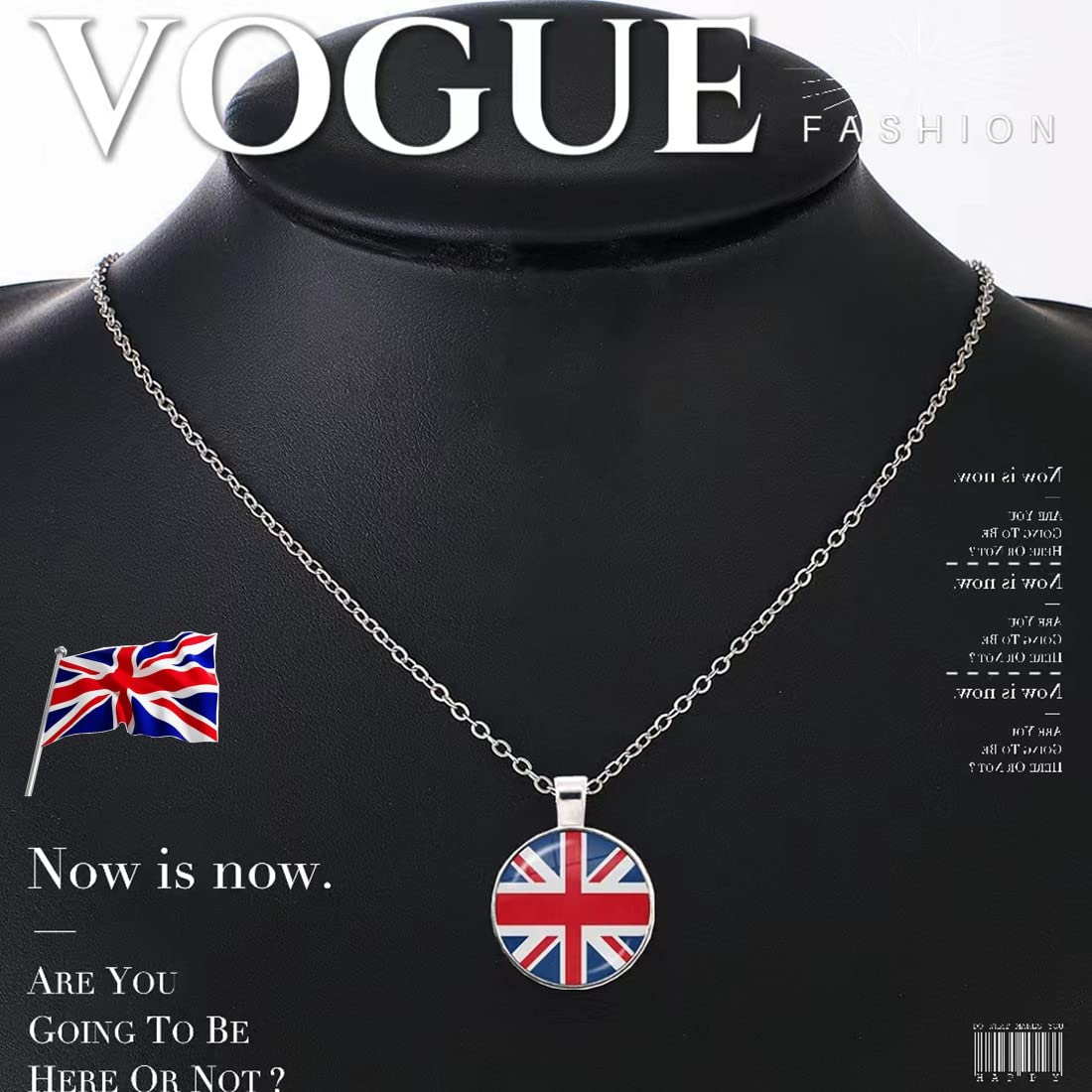 GAUEIOUR Union Jack Flag Necklace - Platinum Jubilee 70th Anniversary Heart-Shaped UK Flag Pendant with Time Gem, Perfect for Queen's Jubilee Celebrations & British Pride Gifts