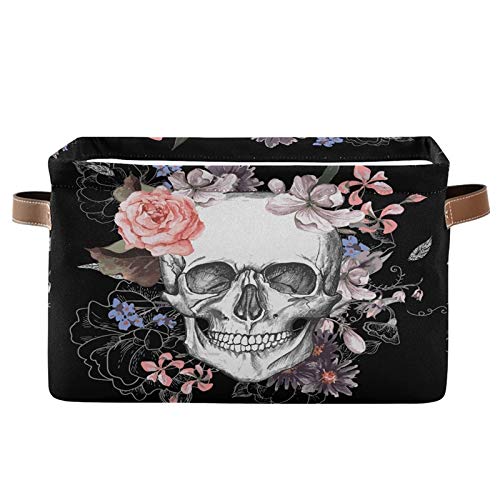 SEULIFE Floral Sugar Skull Halloween Storage Basket - Large Collapsible Organizer Bin with Handles for Toys, Bathroom, Nursery & Closet (1 Pack) | Perfect for Holiday Decor, Diaper Storage & Home Organization
