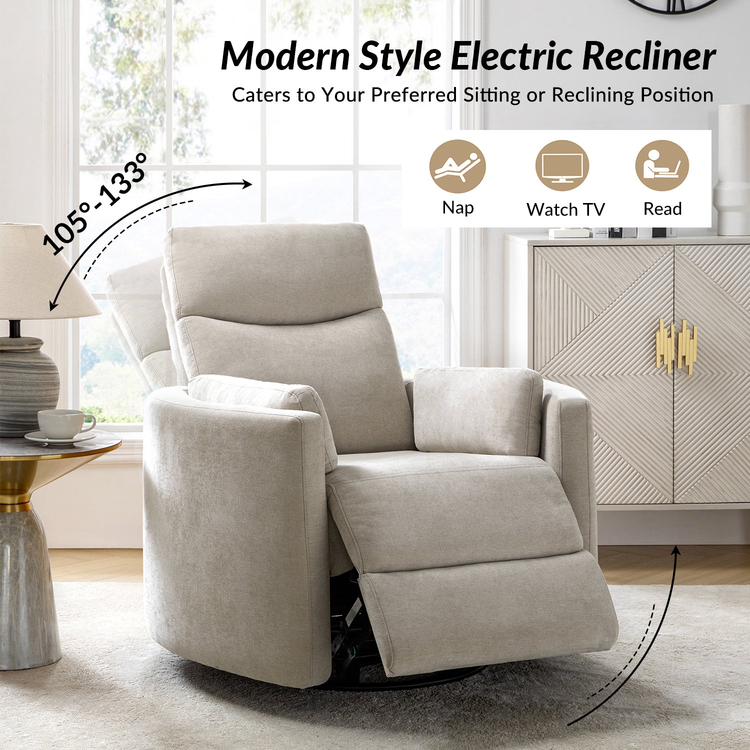 Monica Swivel Rocker Power Recliner Chair with Adjustable Headrest & Lumbar Support - Optional Removable Pillows - Perfect for Living Room, Home Theater & Relaxation