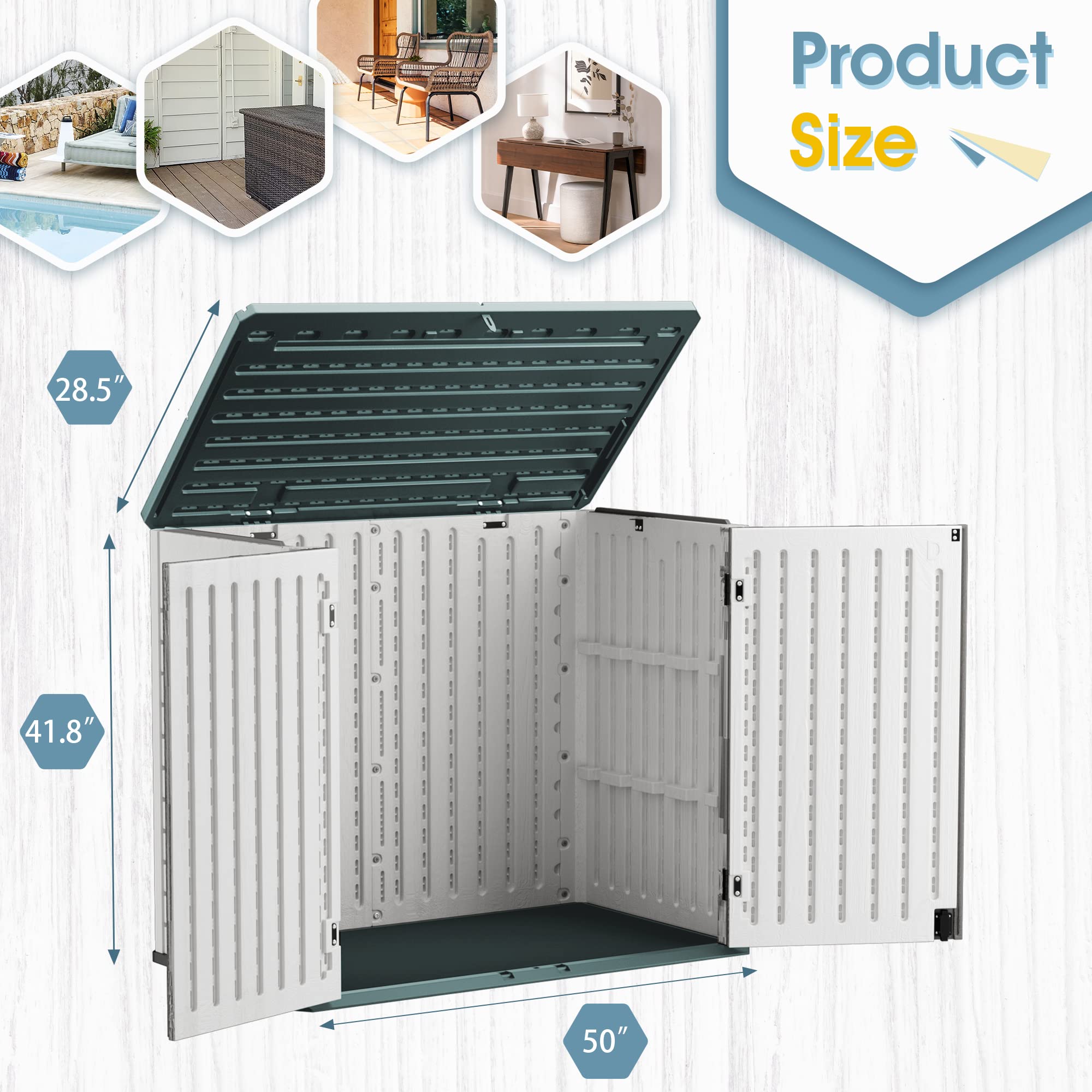 Homall 34 Cu Ft Resin Outdoor Storage Shed - Weatherproof Horizontal Tool Cabinet for Garden, Garage & Patio | Lockable Multi-Purpose Storage for Lawn Mowers, Trash Cans & Yard Tools | Perfect for Backyard Organization & Outdoor Equipment Protection