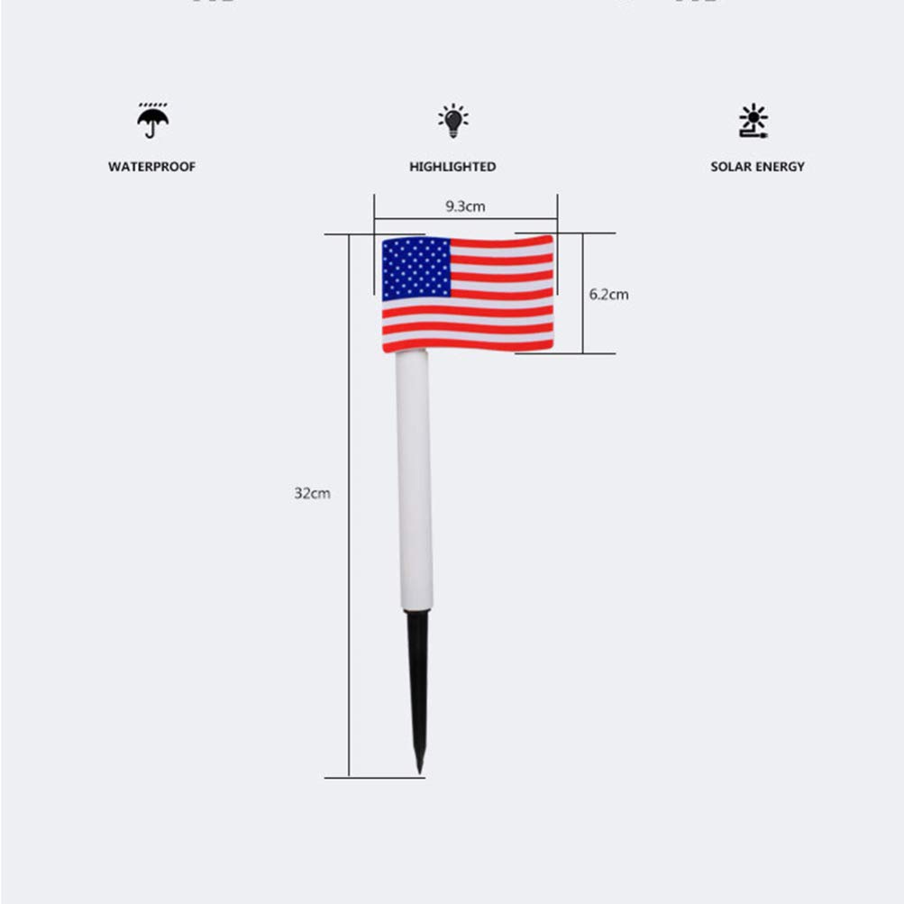PRETYZOOM Solar Powered American Flag Lawn Lights - Waterproof Outdoor Garden Lights with Auto On/Off, Perfect for Yard, Pathway, Patio & Landscape Decoration