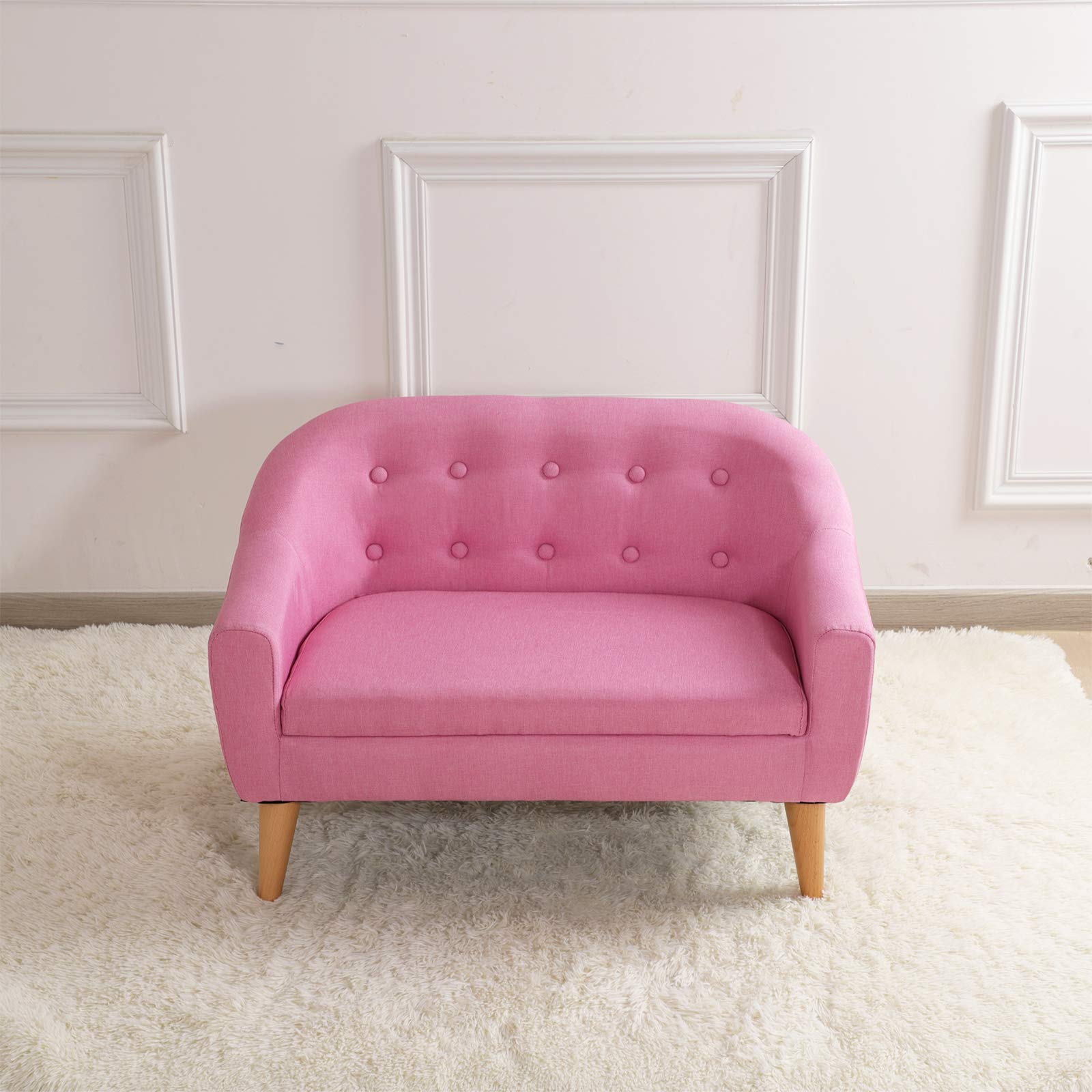 **Gifun Kids Sofa Chair - 30 Inch Pink 2-Seater Upholstered Couch with Linen Fabric & Wooden Frame for Boys & Girls - Perfect for Playroom, Nursery, or Bedroom**