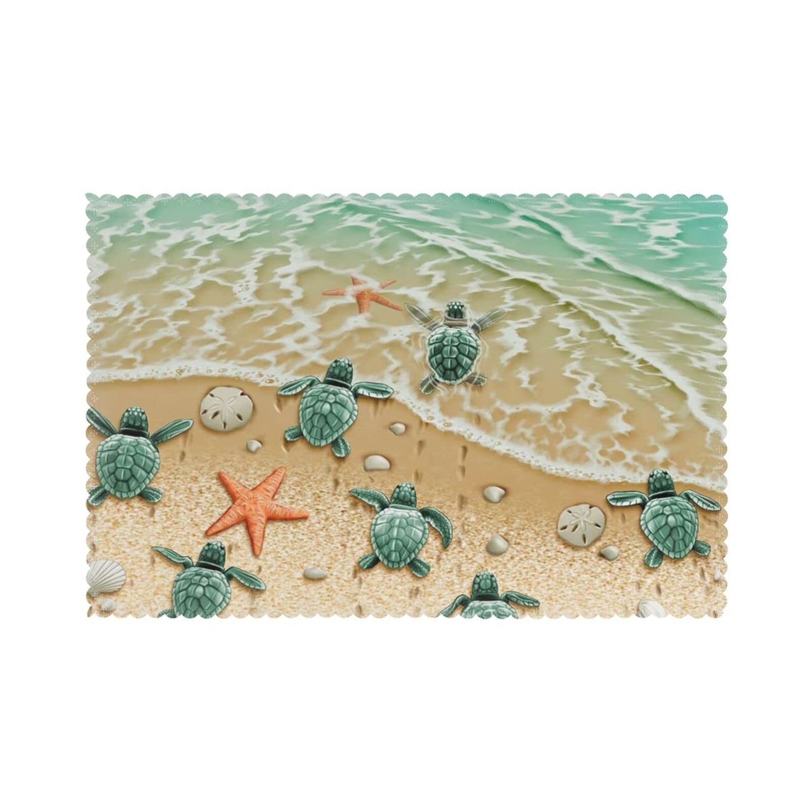 Turtle Starfish Placemats Set of 6 - 18x12 Inch Heat Resistant Waterproof Wipeable Table Mats for Kitchen & Dining | Easy to Clean, Durable & Stylish | Perfect for Beach Themed Parties, Family Gatherings & Everyday Use