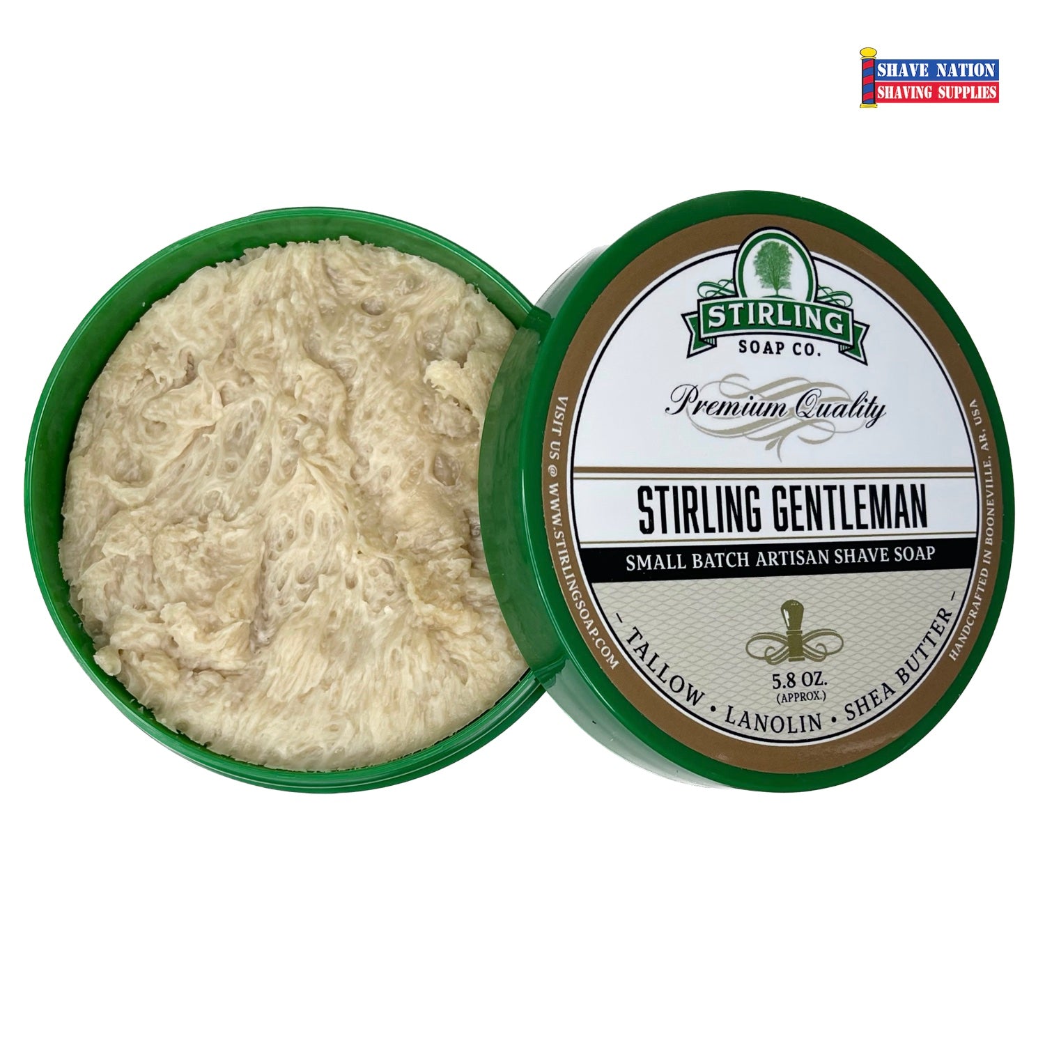 Premium Stirling Shaving Soap for Men - All-Natural Glycerin Shaving Soap Bar with Shea Butter & Essential Oils - Smooth, Close Shave for Sensitive Skin - Perfect for Wet Shaving, Travel & Grooming Kits