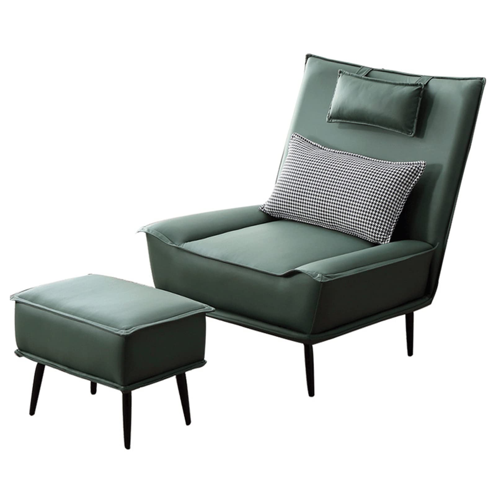 Modern Accent Chair with Ottoman - PU Leather Adjustable Backrest, Headrest & Lumbar Support - Armless Lounge Sofa Chair for Living Room, Bedroom, Office - Comfortable Single Seater for Relaxing & Reading