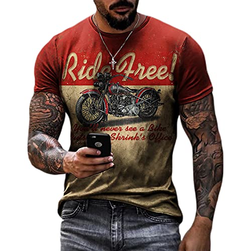 Vintage Biker Print Men's T-Shirt - Summer Casual Short Sleeve Crew Neck Tee for Motorcycle Riders & Rock Music Fans | Perfect for Concerts, Road Trips & Casual Outings