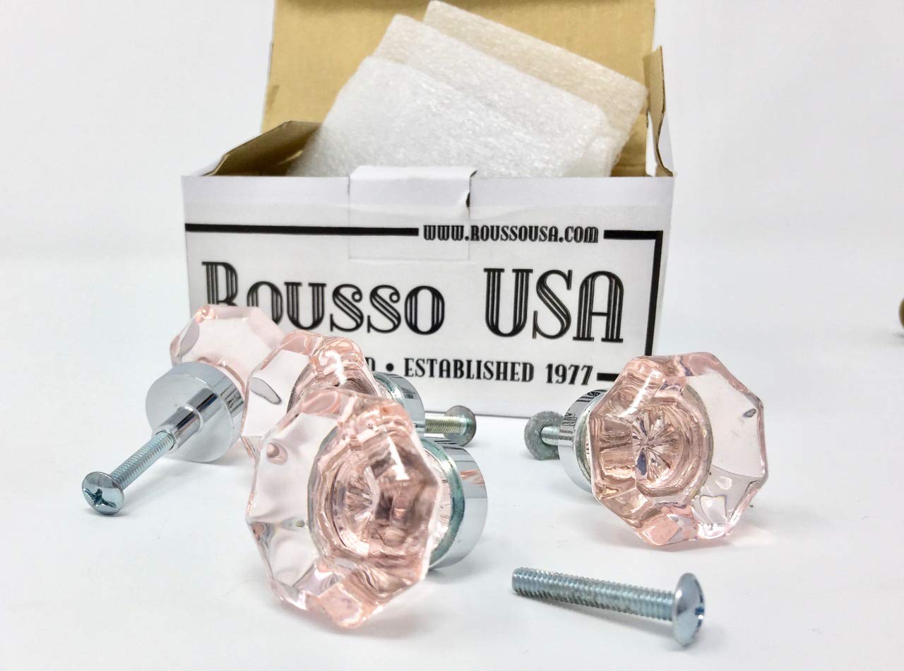 Pink Glass & Nickel Bifold Knob Pulls - Set of 4 for Cabinets & Wardrobes
