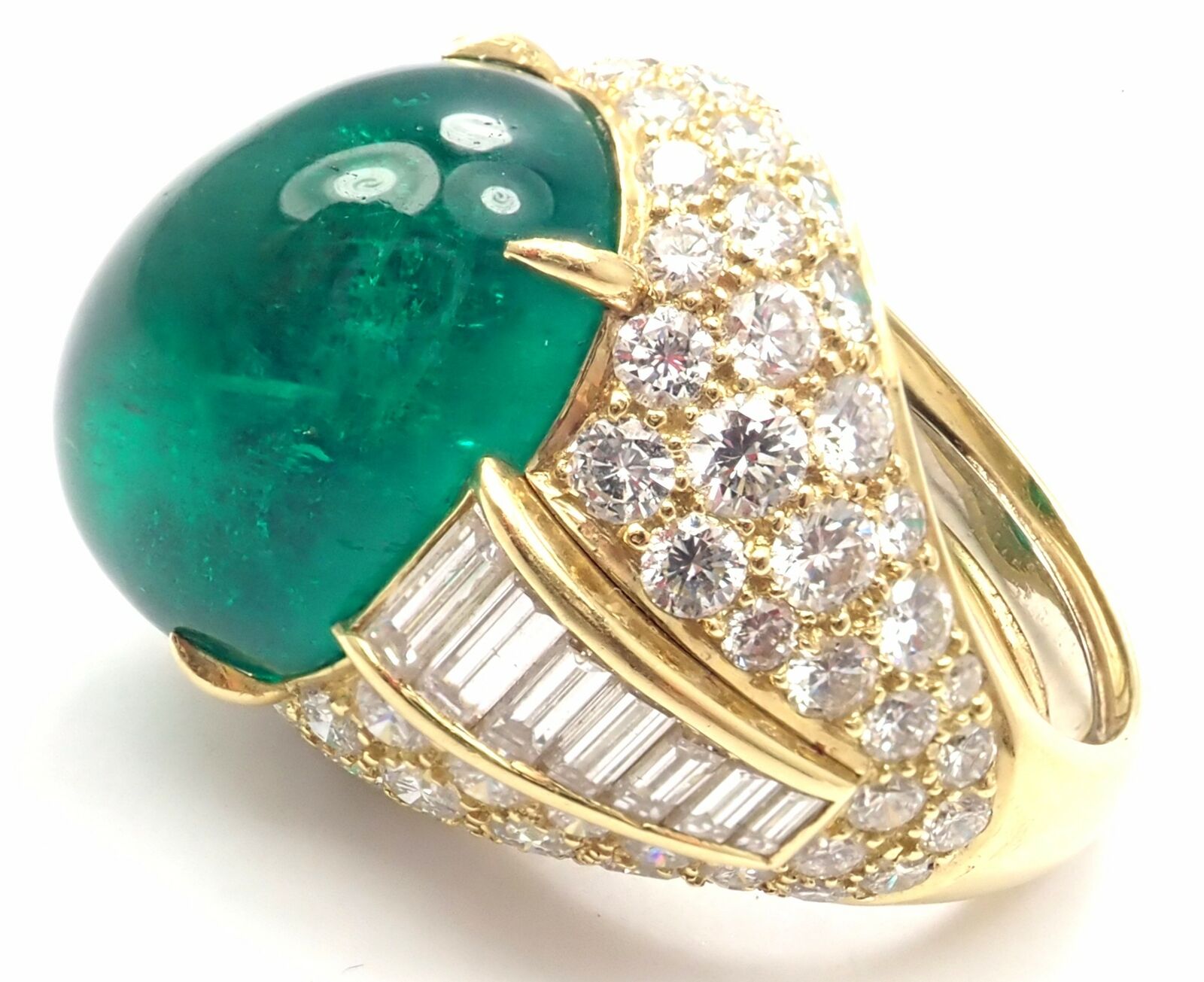 Authentic David Webb 18K Yellow Gold Diamond & Colombian Emerald Ring - AGL Certified Luxury Jewelry for Weddings, Anniversaries & Special Occasions