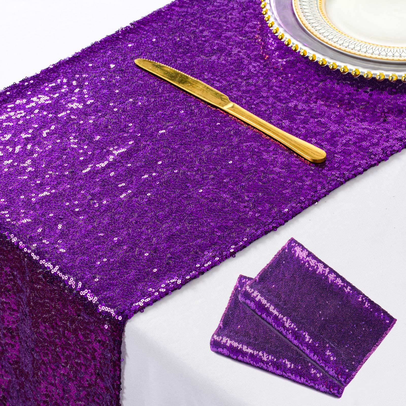 ShinyBeauty 2 Pack Purple Sequin Table Runner 12x72 Inches - Glitter Table Cloth for Birthday, Christmas, Wedding Party Decor - Holiday Table Linen Overlay for Indoor & Outdoor Events - Perfect for Dining Tables, Buffets, and Special Occasions
