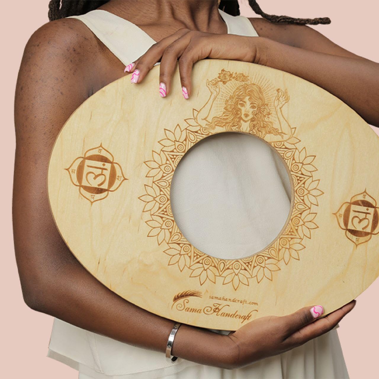 Luxury Yoni Steaming Seat with Engraved Goddess Yoga & Muladhara Designs - Wooden Devi Steam Seat with 4oz Herbs & Cushion (Gold) - Perfect for Holistic Healing, Women's Wellness & Sacred Self-Care Rituals