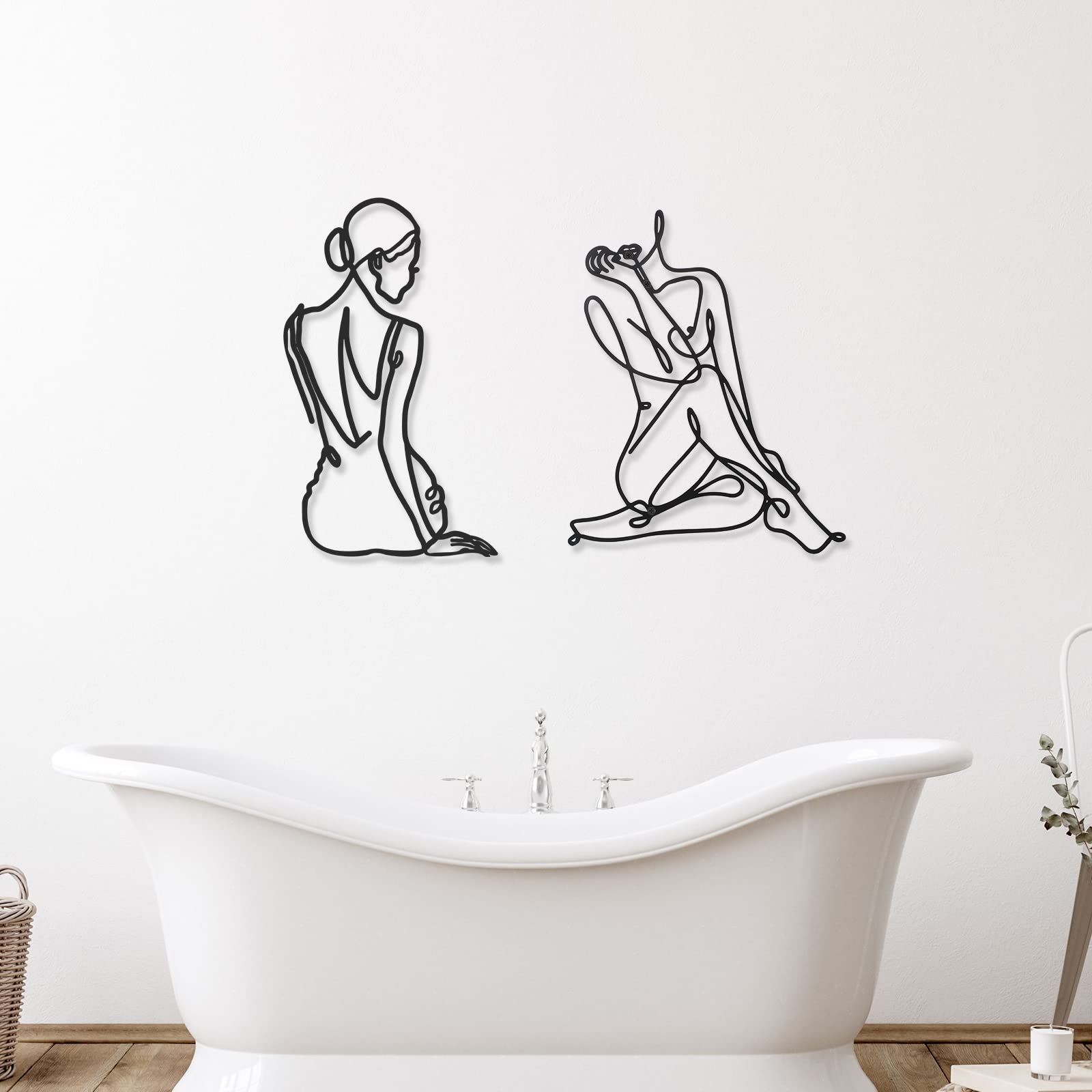2 Pcs Minimalist Metal Wall Art - Abstract Single Line Woman Silhouette Decor for Bedroom, Living Room, Kitchen & Bathroom | Modern Home Decor for Housewarming, Wedding Gift & Apartment Aesthetic (Elegant Style)