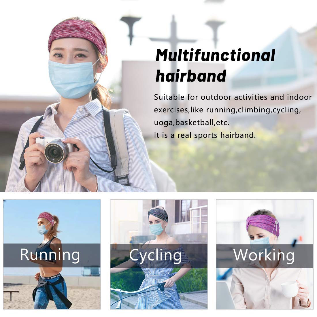 Women's Button Headbands with Ear Protection - Boho Elastic Hair Bands for Yoga, Running & Workouts - Moisture-Wicking Sweatband Head Wraps - Perfect Gift for Active Friends (Great for Gym, Sports & Outdoor Activities)