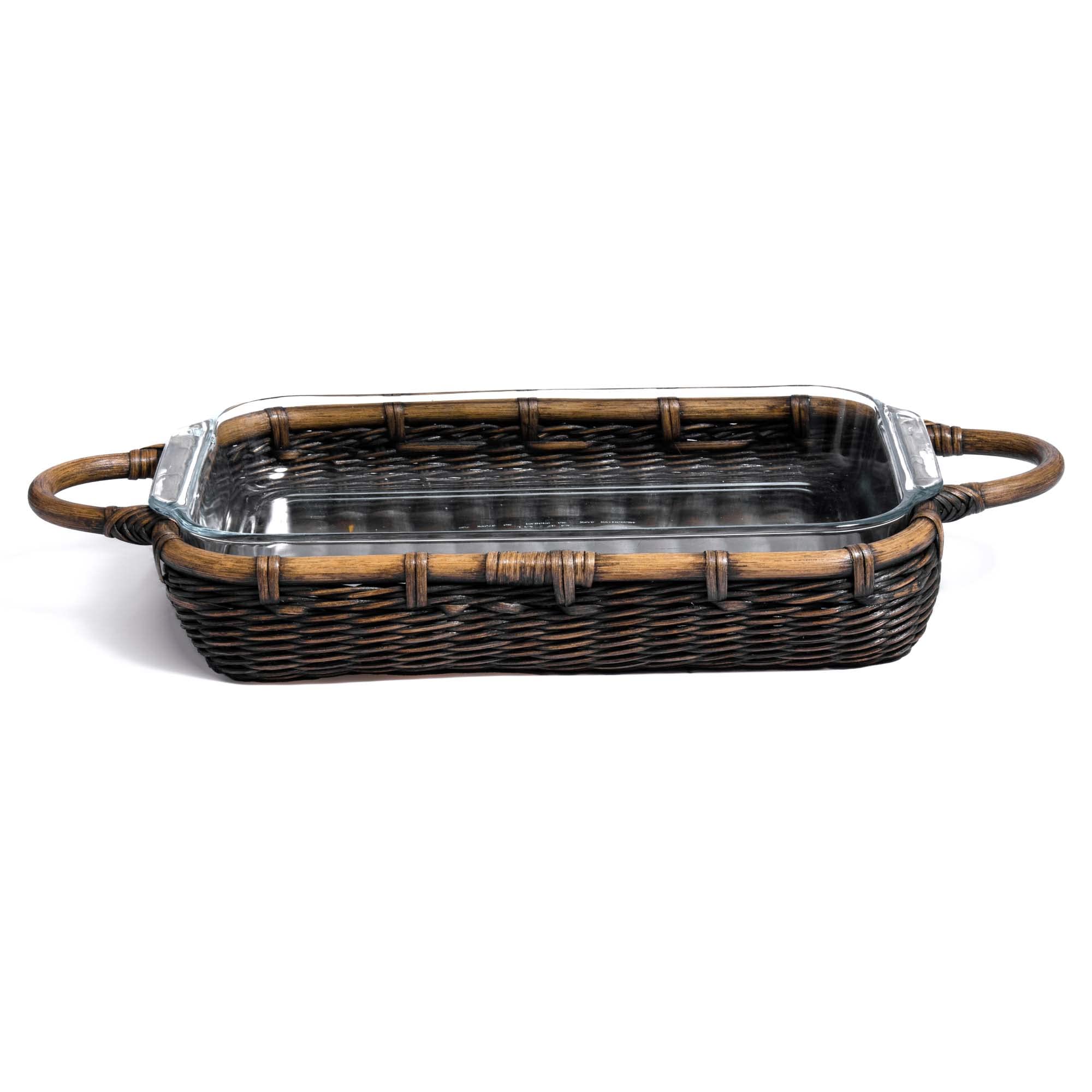 The Basket Lady 3 Quart Wicker Casserole Basket - Antique Walnut Brown | Perfect for Picnics, Potlucks & Rustic Kitchen Decor