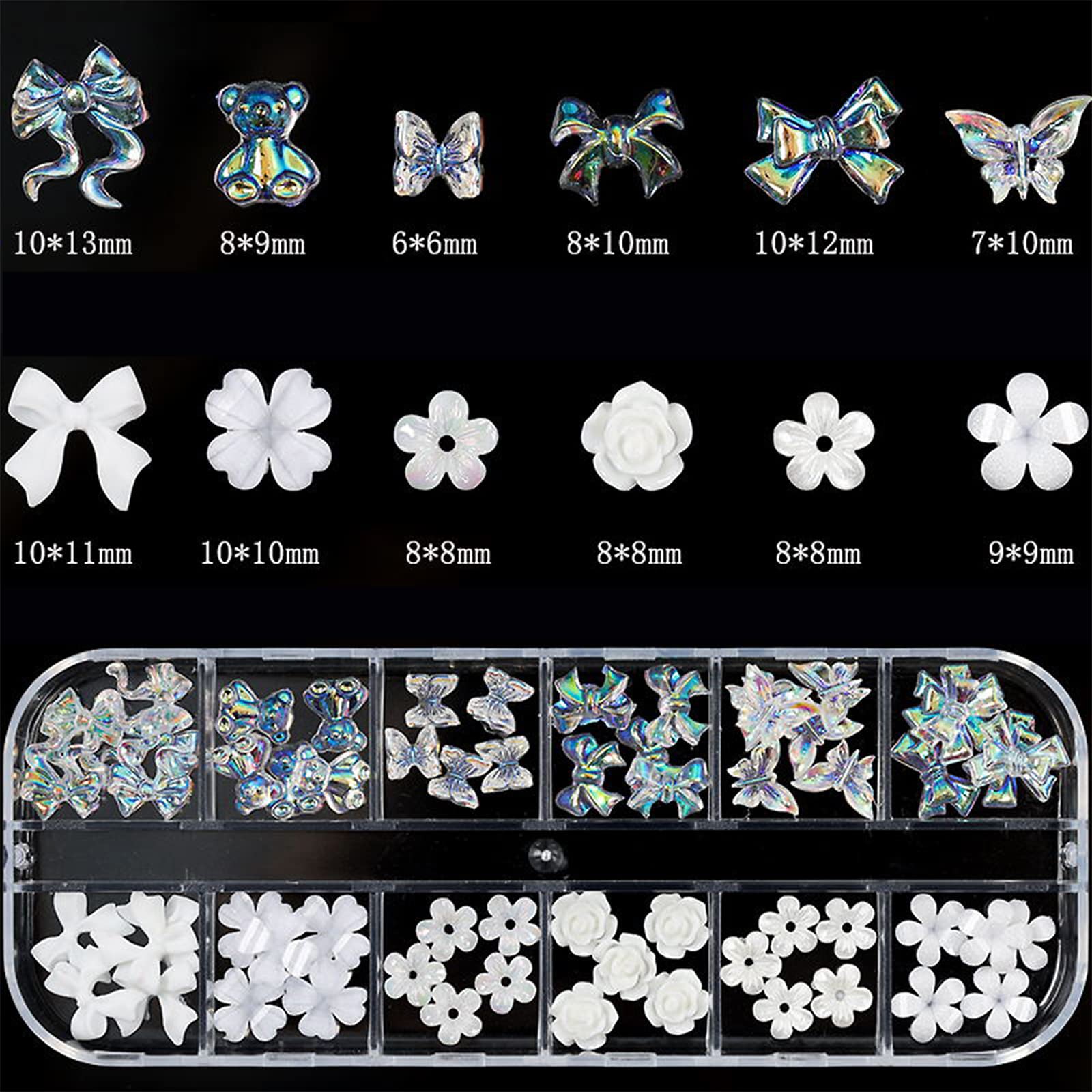 RODAKY 3D Nail Charms - Butterfly, Flower & Bear Nail Art Decorations with Diamonds, Pearls & Rhinestones for Acrylic Nails | DIY Nail Design Crafts for Manicure, Pedicure & Salon Use