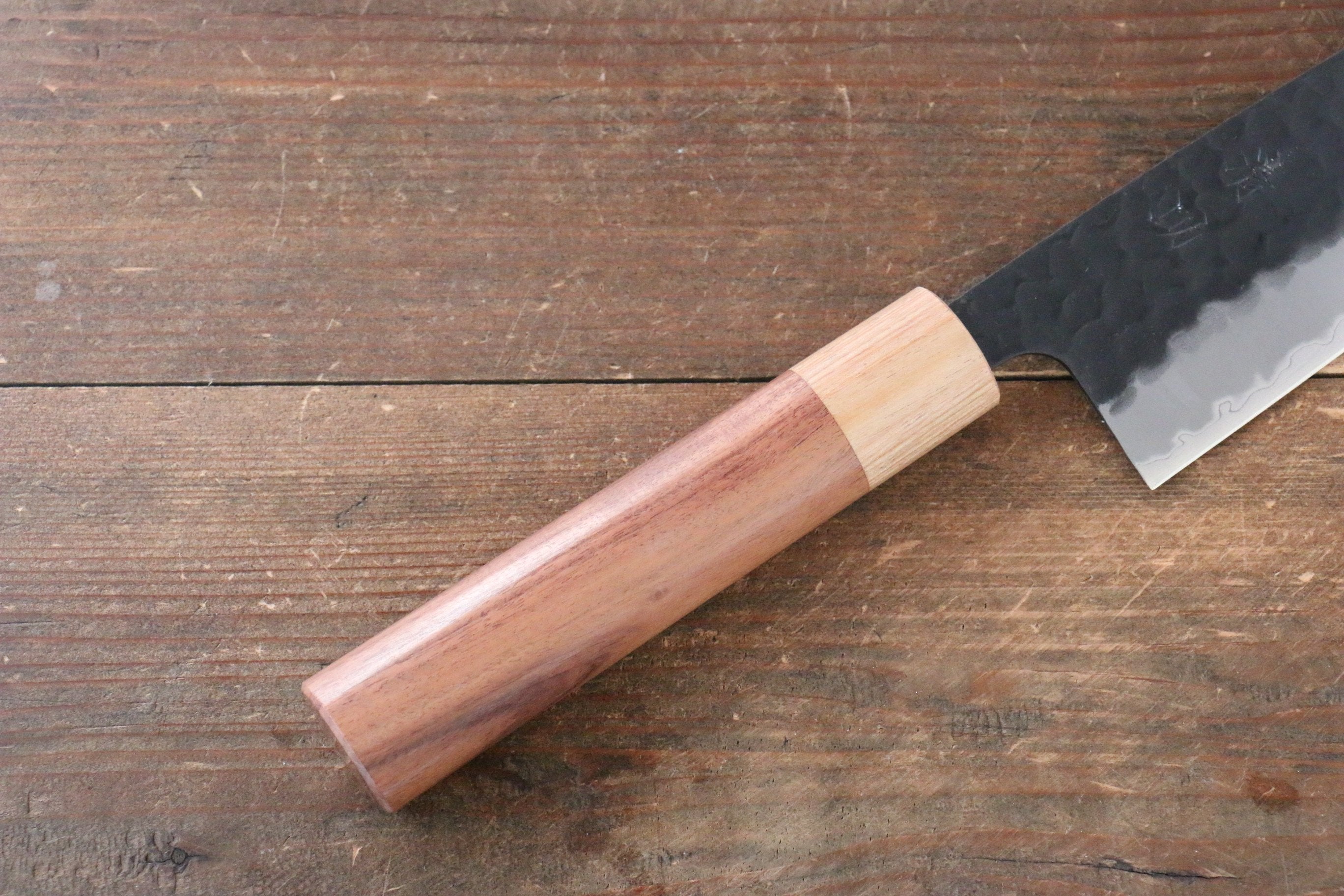 Seisuke Kokubyaku Blue Super Hammered Santoku Knife 165mm with Morado Wood Handle - Perfect for Slicing, Dicing, and Chopping Vegetables in Professional Kitchens & Home Cooking