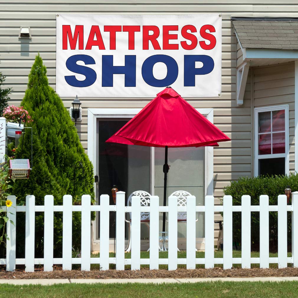 Durable Vinyl Banners for Mattress Shops - Red & Blue Weatherproof Outdoor Signs (60x144 Inches) with 10 Grommets - Perfect for Retail Stores, Industrial Yards & Outdoor Advertising