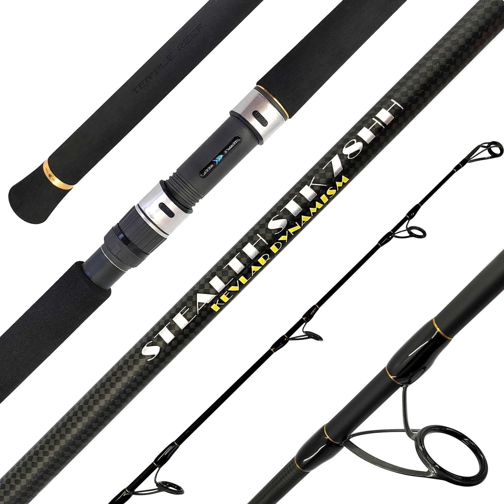 Temple Reef Stealth 2-Piece Spinning Fishing Rod - Lightweight & Sensitive Saltwater/Freshwater Rod for Surf, Pier & Boat Fishing