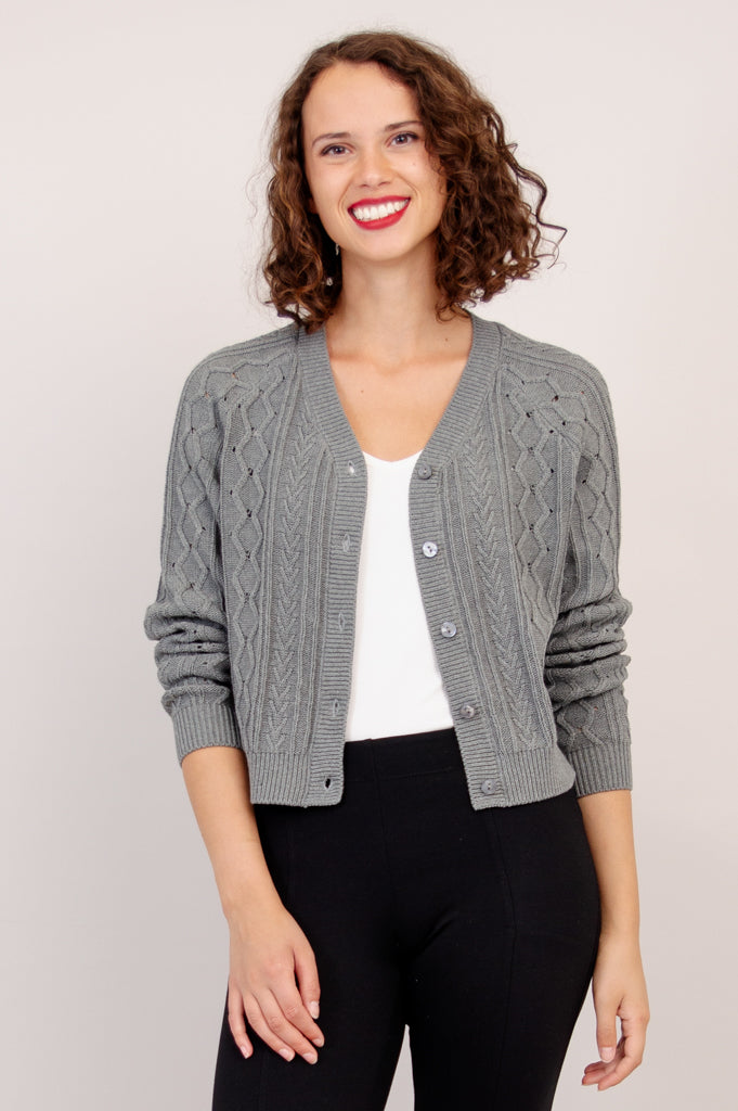 Bena Cardigan Women's Grey Cotton Knit Sweater - Cozy & Stylish for Fall & Winter Outfits