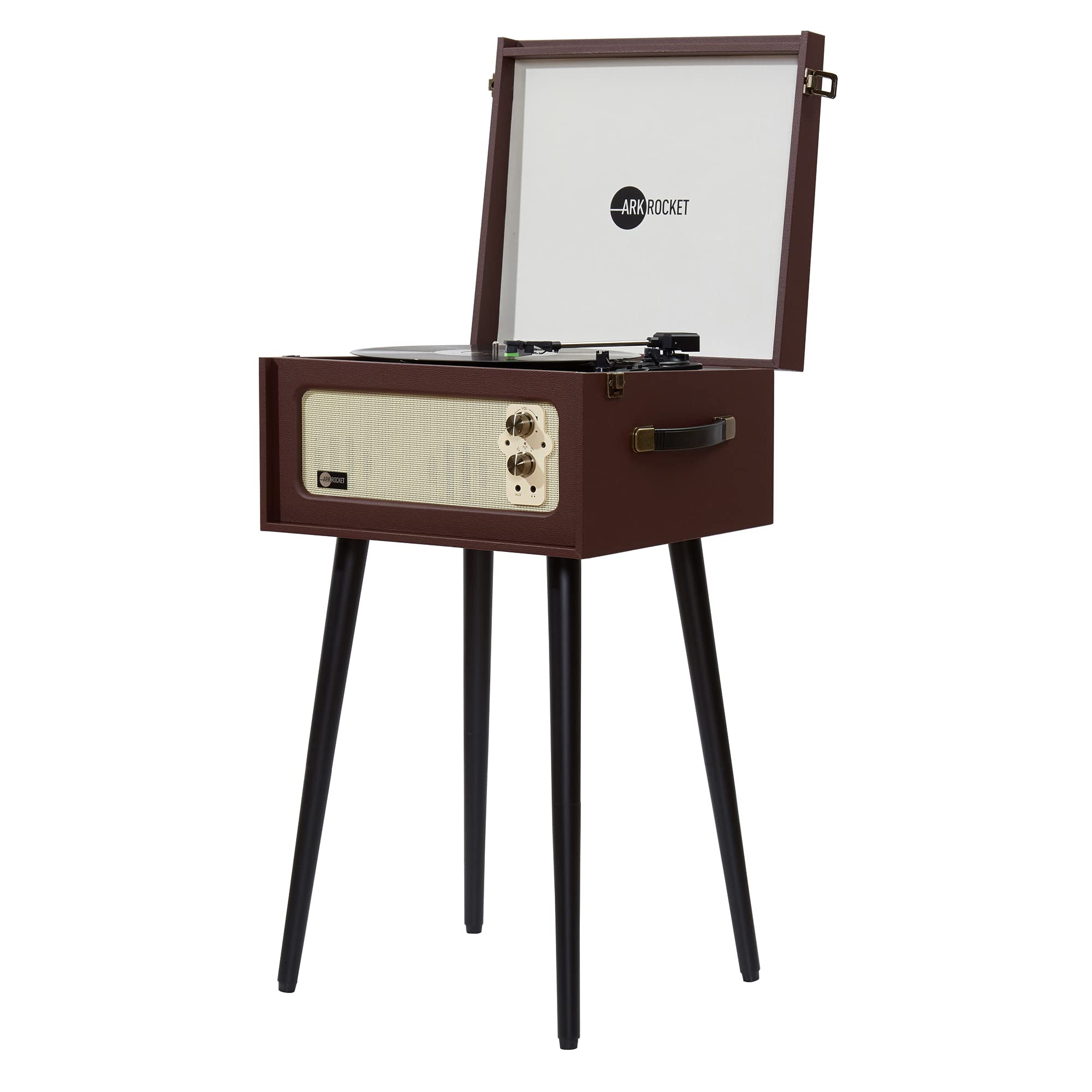 Arkrocket 3-Speed Bluetooth Vintage Record Player with Built-in Speakers, Removable Wooden Legs & AUX Input - Wireless Vinyl Turntable for Home, Office & Party (Limited Edition Brown) - Perfect for Music Lovers & Retro Decor