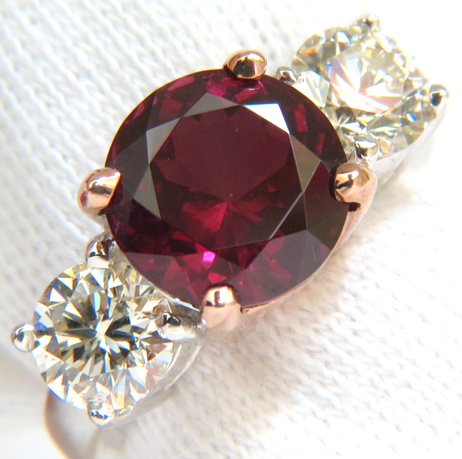 7.33CT Natural Vivid Red Rubellite Diamonds Ring - Classic Three Stone 14K Gold Engagement Ring for Women, Perfect for Valentine's Day, Anniversary & Proposal Gifts