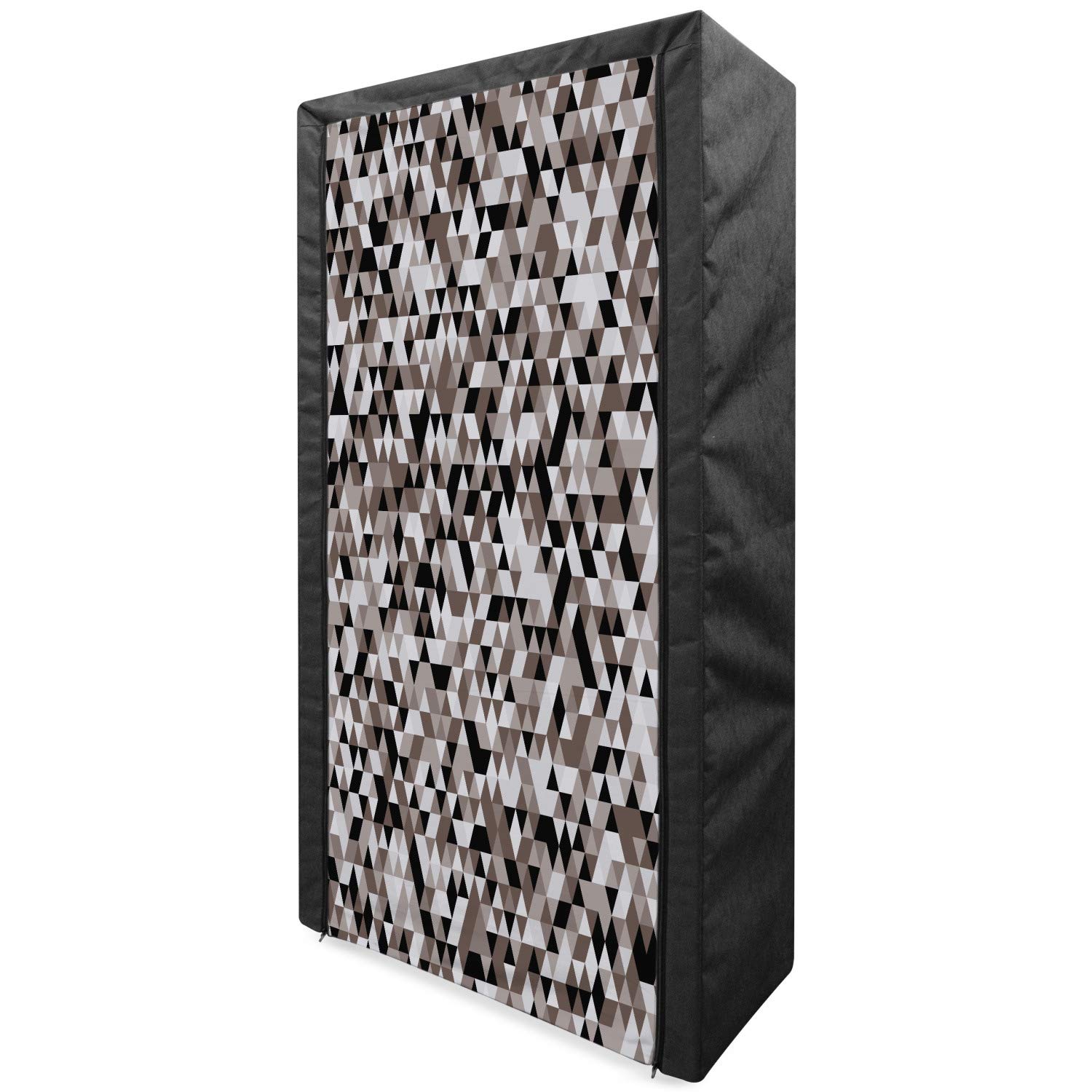 Ambesonne Geometric Portable Fabric Wardrobe | Abstract Blurry Image Design in Cocoa Black & White | 33.5 Inch Clothing Organizer with Shelves | Perfect for Bedroom Closet Storage, Dorm Room Organization & Travel Garment Storage