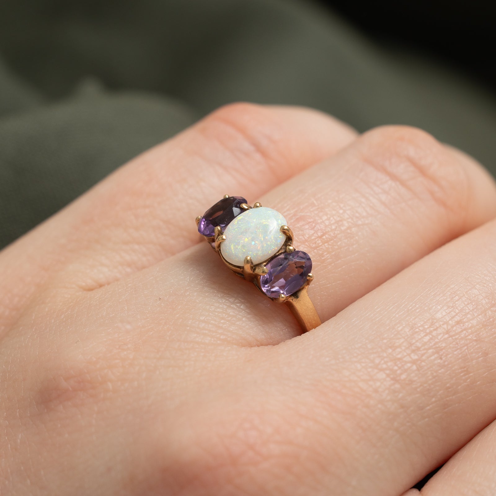 Opal & Amethyst Three Stone Ring - 0.60ct & 0.80ctw Gemstone Jewelry - Size 6.25 - Elegant Birthstone Ring for Women - Perfect Gift for Anniversary, Birthday & Special Occasions