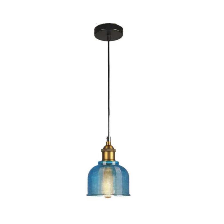 Vintage Rippled Colored Glass Pendant Light - Handcrafted Boho Ceiling Fixture for Dining Room, Kitchen Island & Bedroom Lighting