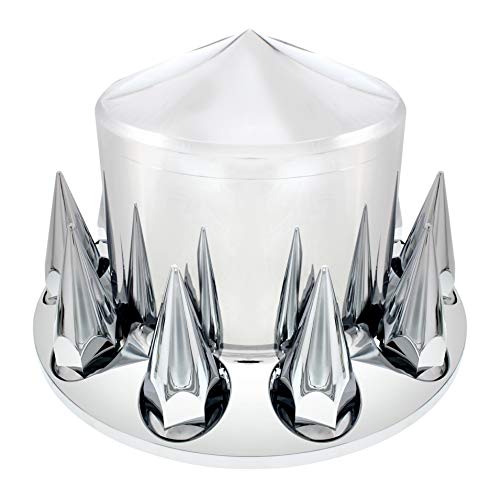 United Pacific 10308 Chrome Pointed Axle Hub Cover Kit with 33mm Spike Nut Cover & Installation Tool - Heavy Duty Wheel Accessories for Trucks, SUVs, and Custom Cars