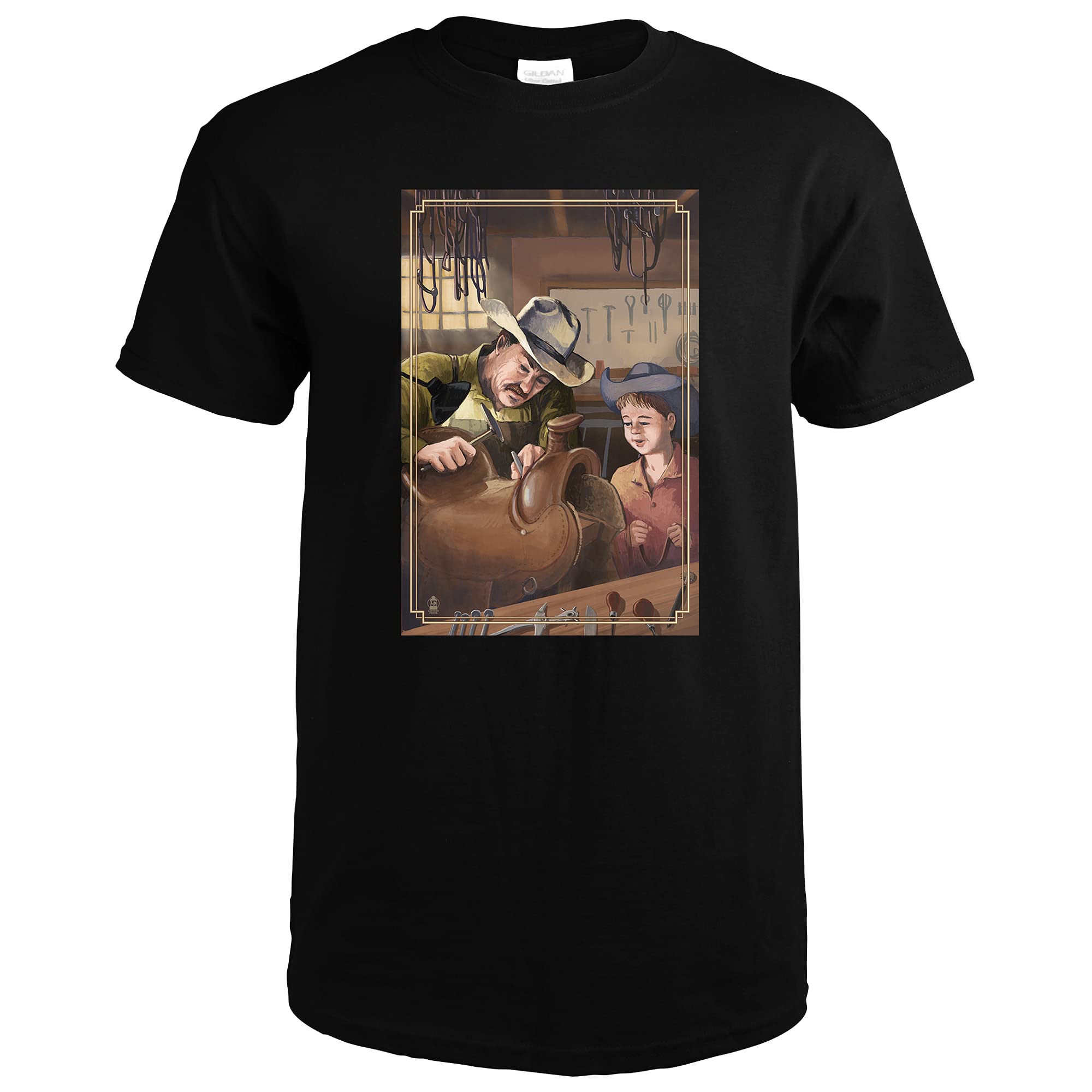 Lantern Press Cowboy Saddle Maker 47019 Black T-Shirt - Small Size | Western Style Vintage Graphic Tee for Men & Women | Perfect for Rodeo, Country Music Festivals & Casual Wear
