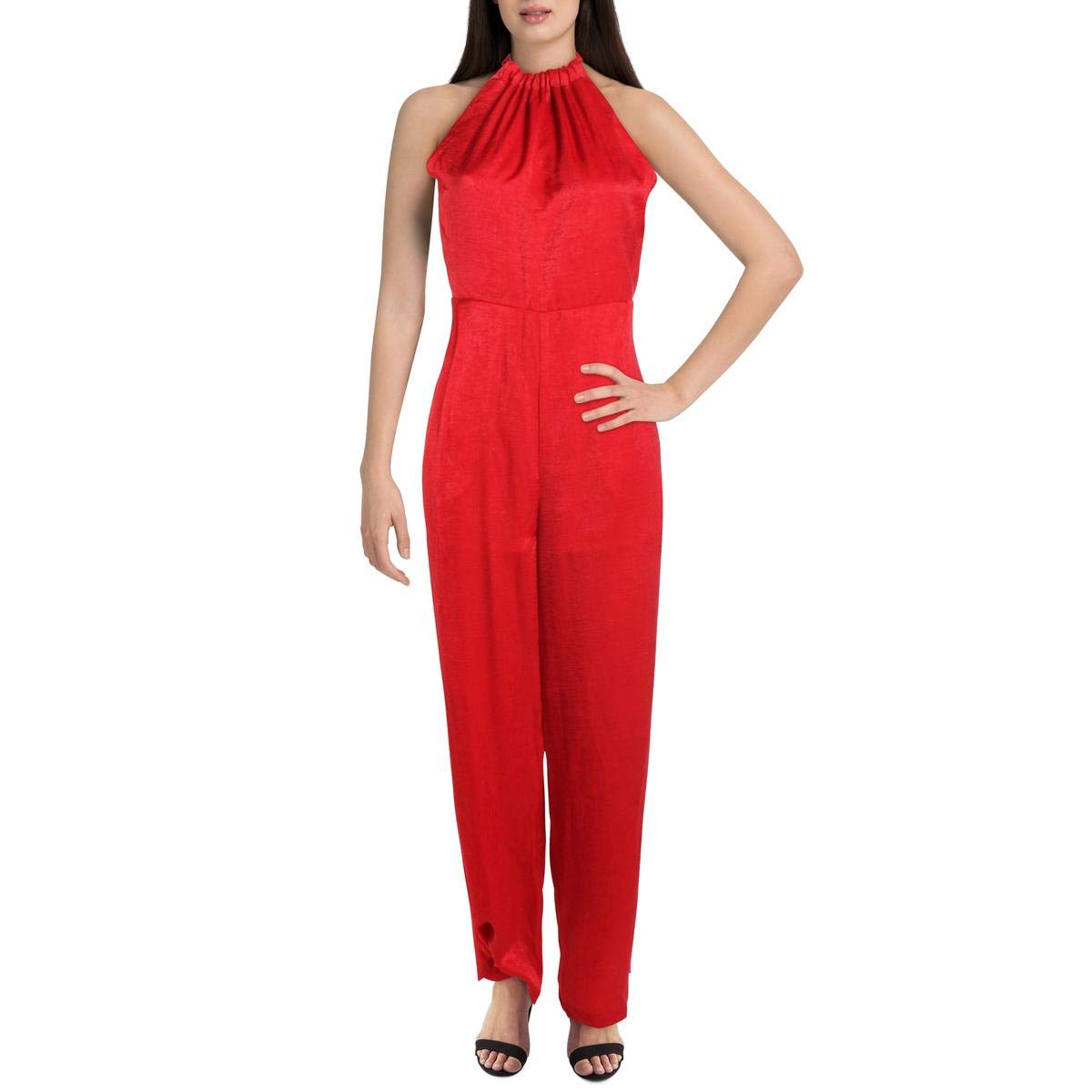 Endless Rose Women's Satin Wide Leg Jumpsuit - Red, Size M | Elegant Lounge Wear & Party Outfit for Women