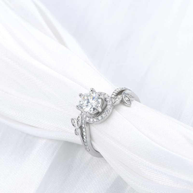 1.38 Carat Halo Moissanite Engagement Ring for Women - Platinum Plated Sterling Silver Wedding Band, Anniversary Gift, Promise Ring (Perfect for Proposals, Valentine's Day & Special Occasions)