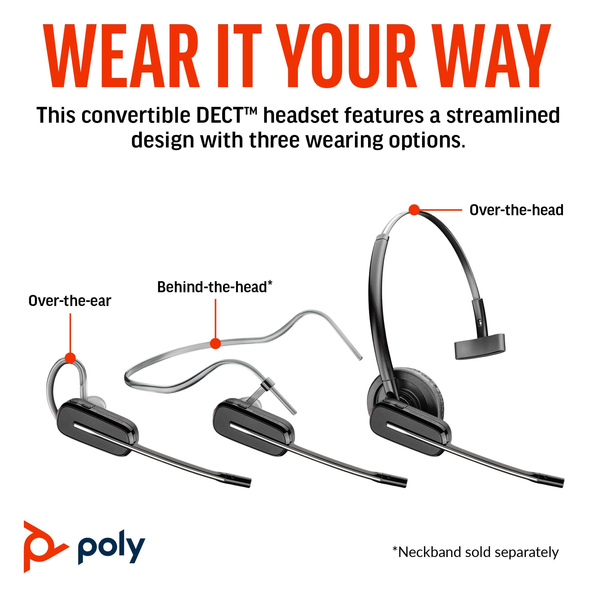 Plantronics Poly CS540 Wireless DECT Headset with HL10 Lifter - Single Ear (Mono) Convertible Headset (3 Wearing Styles) for Office & Call Center - Noise Canceling Microphone, Desk Phone Connectivity - Amazon Exclusive - Perfect for Remote Work, Customer Service & Business Communications