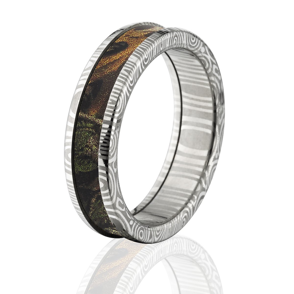 Premium Damascus Steel Camo Rings for Men - Realtree Xtra Camouflage Wedding Band - Durable & Stylish Outdoor Wedding Ring for Hunters, Military & Adventure Enthusiasts