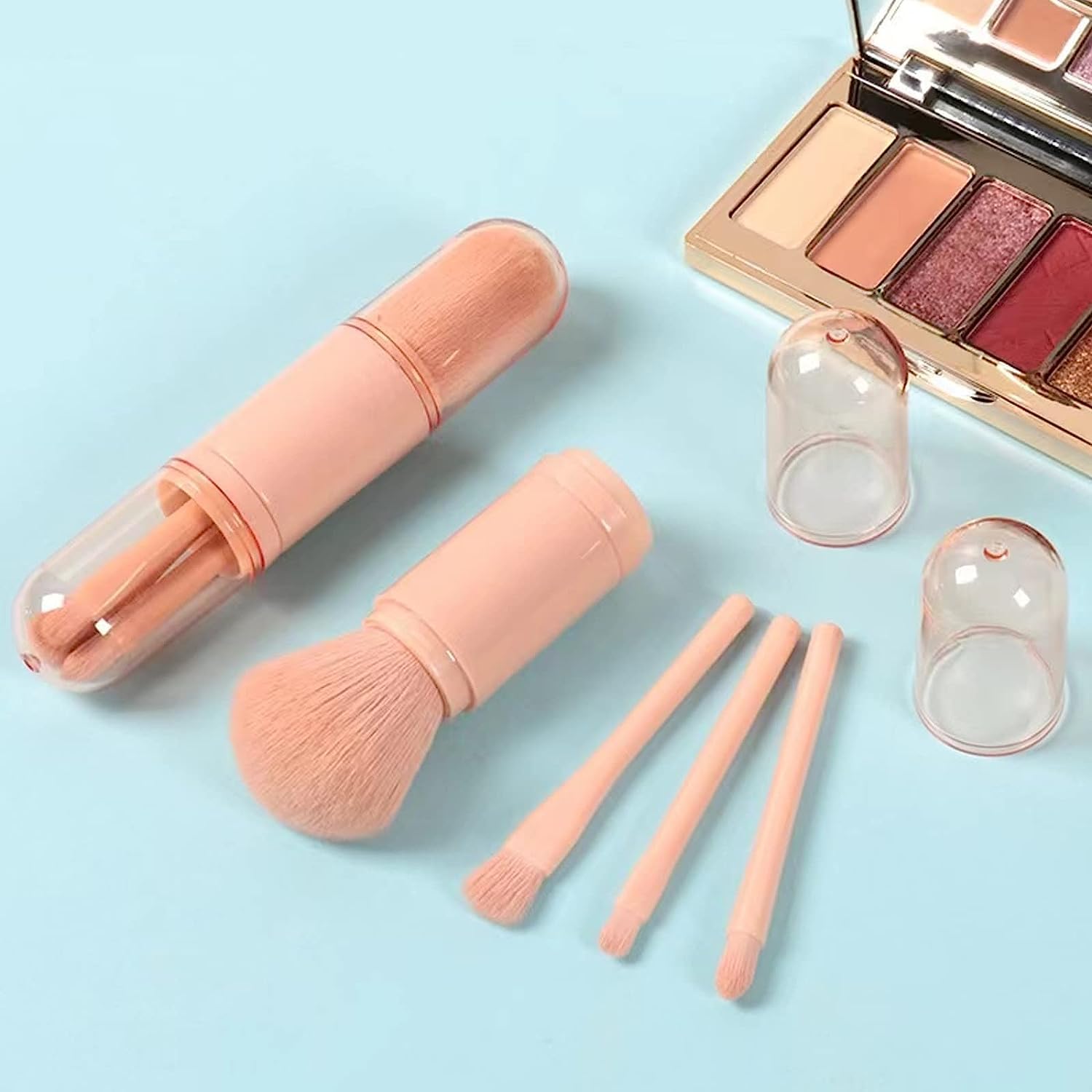 DD Retails 4-in-1 Retractable Makeup Brush Set - Portable Telescopic Cosmetic Brushes for Women with Lip, Highlight, Eyeshadow & Foundation Brush (Pack of 1) | Perfect for Travel, On-the-Go Touch Ups & Professional Makeup Application