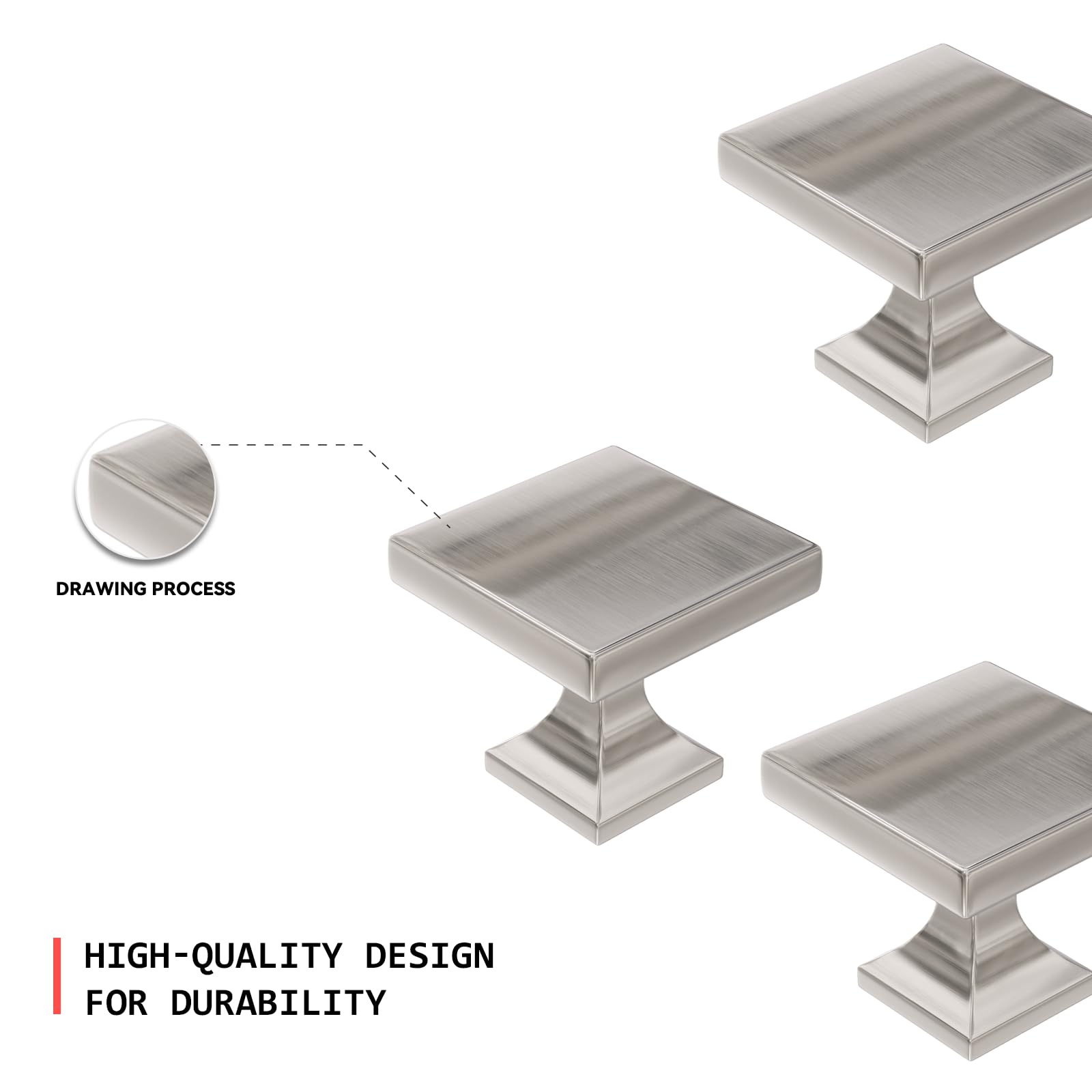 50 Pack Brushed Nickel Cabinet Knobs - Square Drawer Pulls for Dresser, Kitchen Cabinets & Furniture Hardware | Durable & Stylish Home Upgrade for DIY Projects & Renovations
