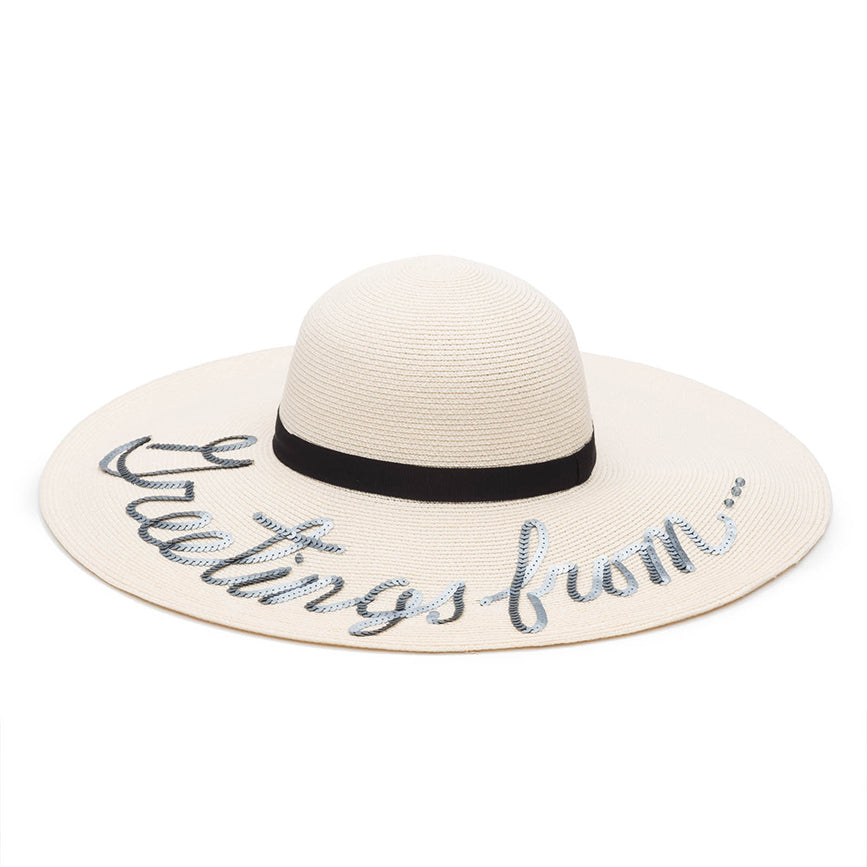 Bunny 'Greetings From' Toyo Sun Hat for Women - Cute Floppy Beach Hat with UPF 50+ Sun Protection - Perfect for Vacation, Pool Party & Summer Outfits