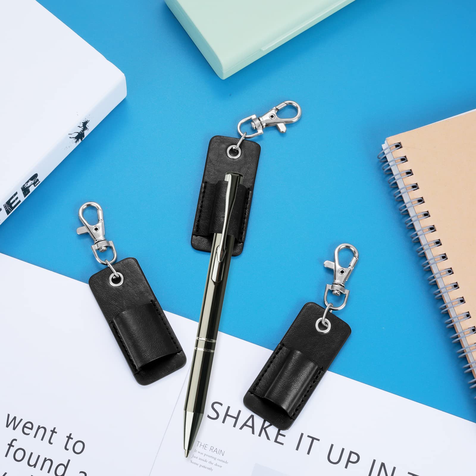 4-Pack Premium Leather Lanyard Pen Holder - Portable Badge & Pencil Pouch with Keychain for Office, School, Travel & ID Card Organization
