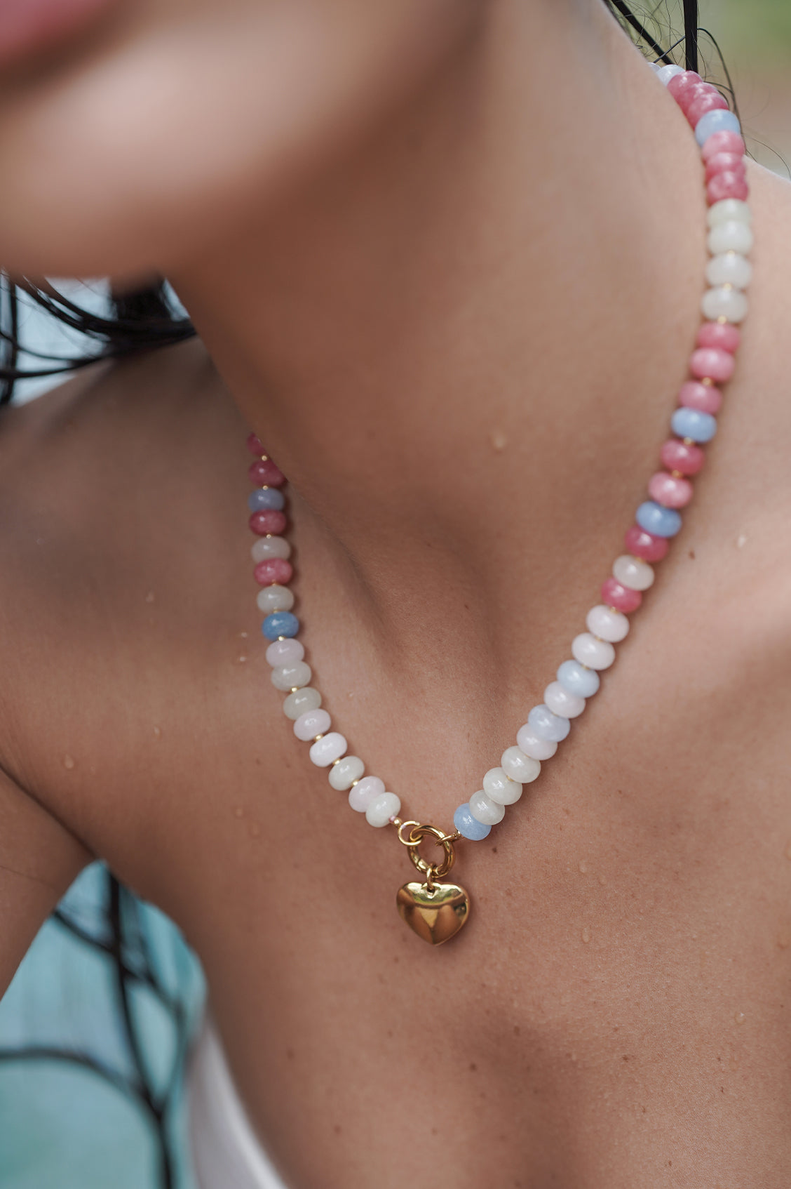 Gemstone Candy Color Spring Clasp Necklace for Women - Elegant Beaded Jewelry for Party, Wedding & Everyday Wear