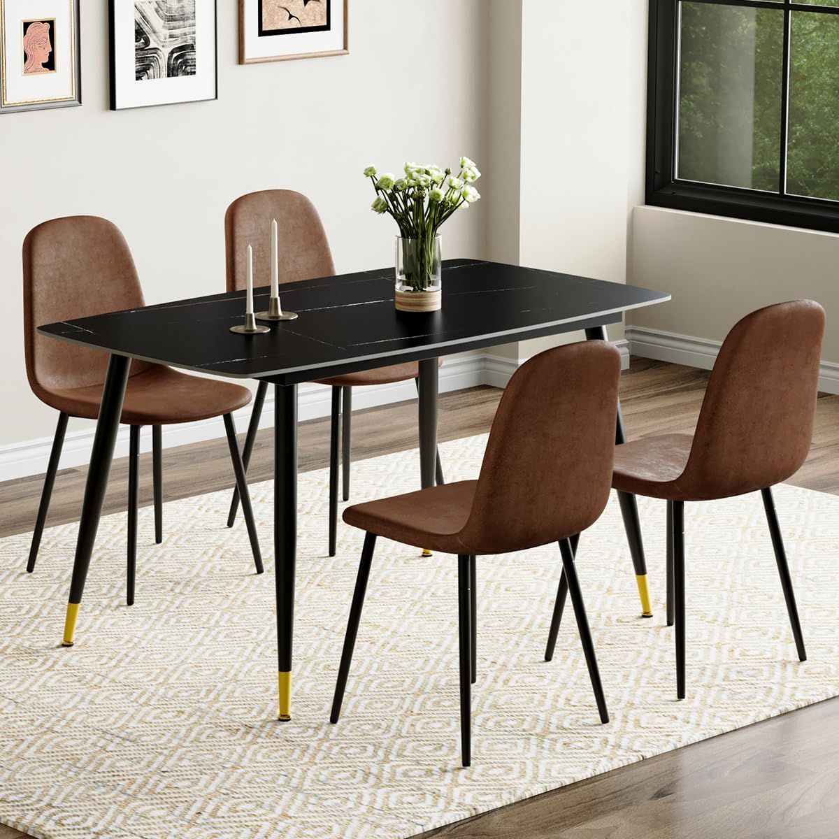 Compact 4-Piece Dining Table Set with Sintered Stone Top & Modern Chairs - Perfect for Small Kitchens, Apartments & Cozy Dining Spaces