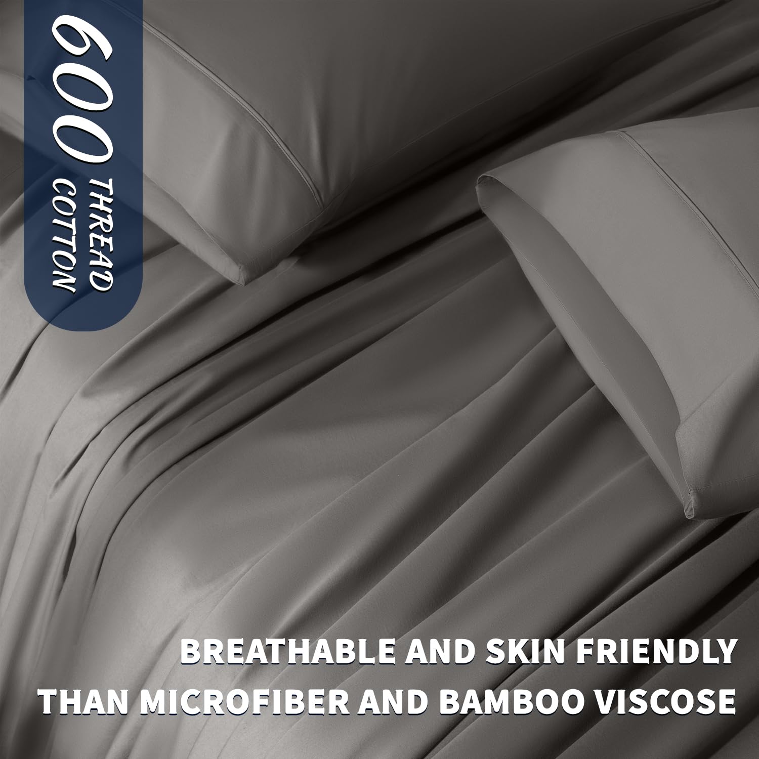 Premium 100% Egyptian Cotton Queen Size Sheet Set - 600 Thread Count Luxury Bedding, Breathable & Cooling 5-Star Hotel Quality Sheets with 16