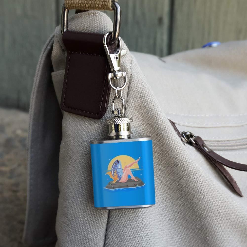 Reverse Mermaid with Tuna Head Stainless Steel 1oz Mini Flask Keychain - Unique Novelty Gift for Mermaid Lovers, Perfect for Parties, Cosplay & Collectors